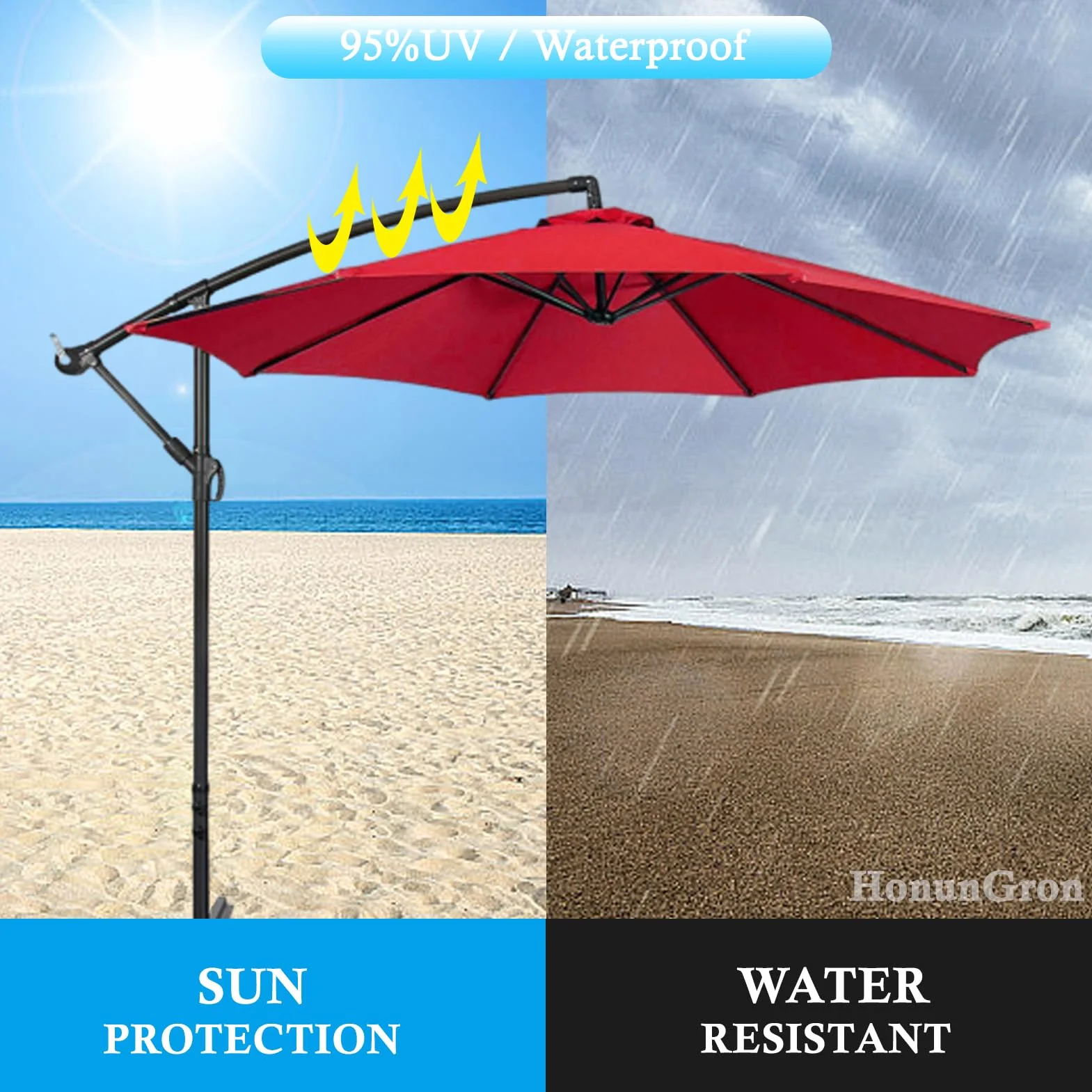 Auvent De Remplacement Parasol 3.0m 6 Baleines Protection UV 50+ Beige