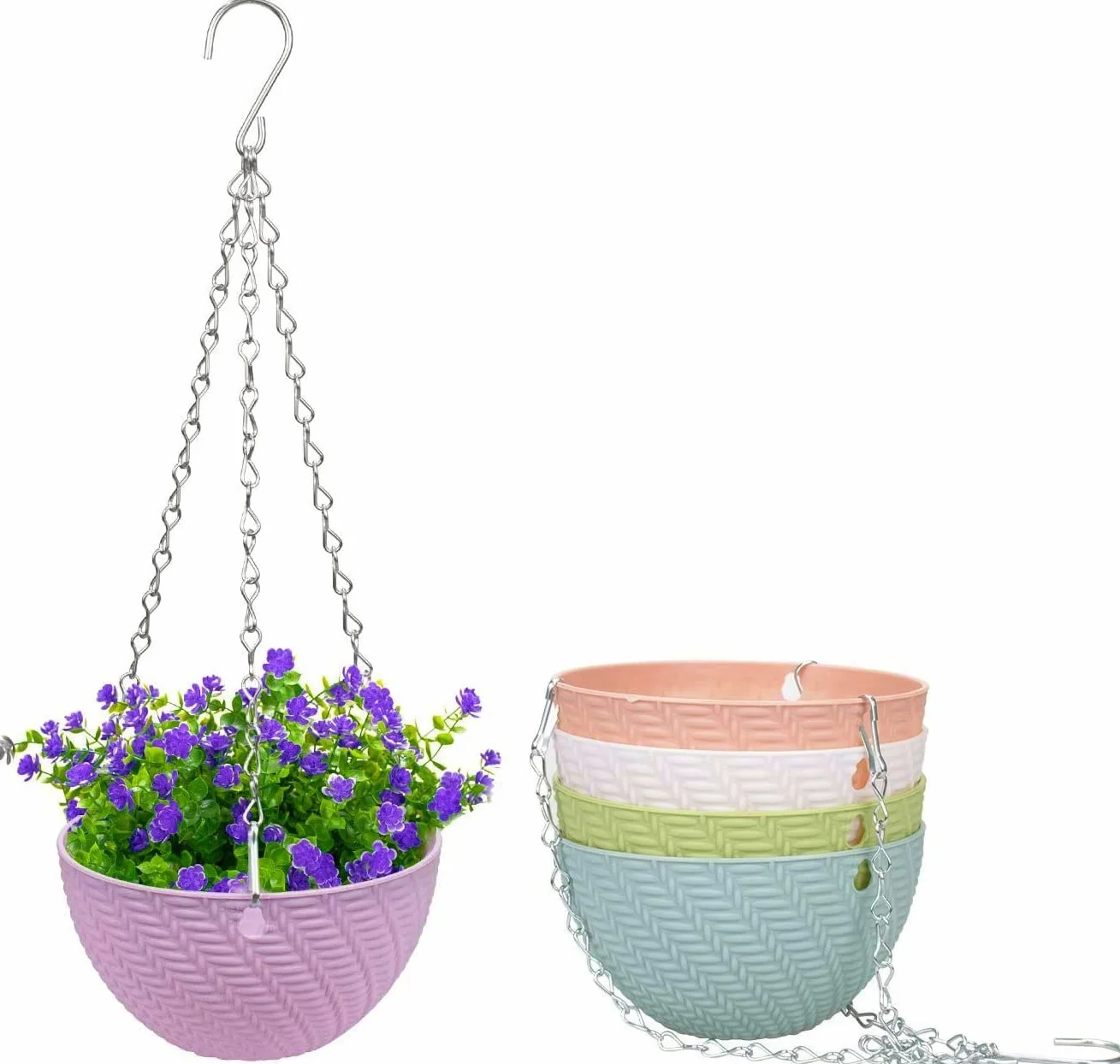KAHEIGN 5 Pièces Panier Suspendu Plastique, Pots de Fleurs avec Crochets de Chaîne pour Plantes