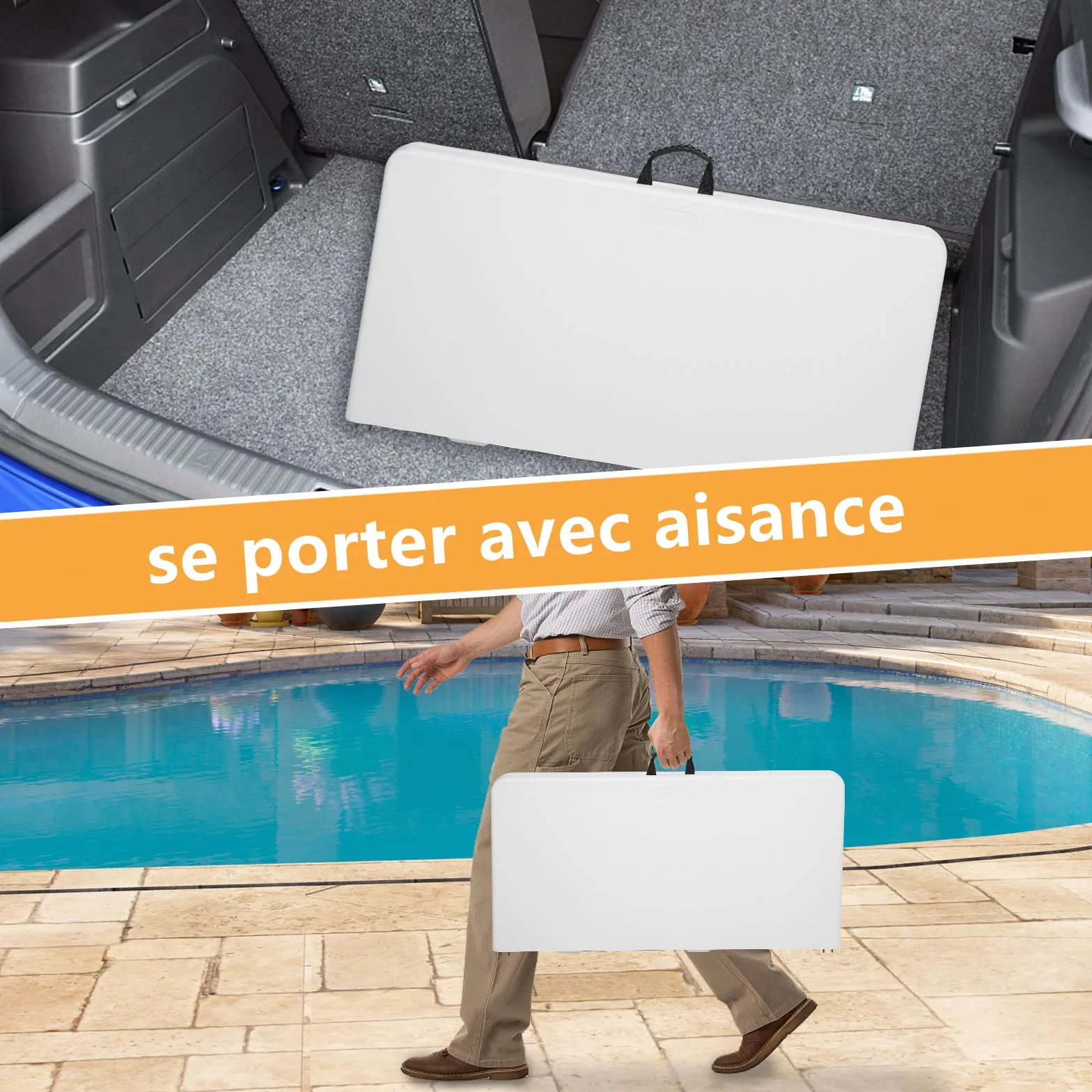 Bonnlo Table de Camping Pliante avec Poignée, Table de Jardin Carrée en Plastique 86x86x74 cm Blanc
