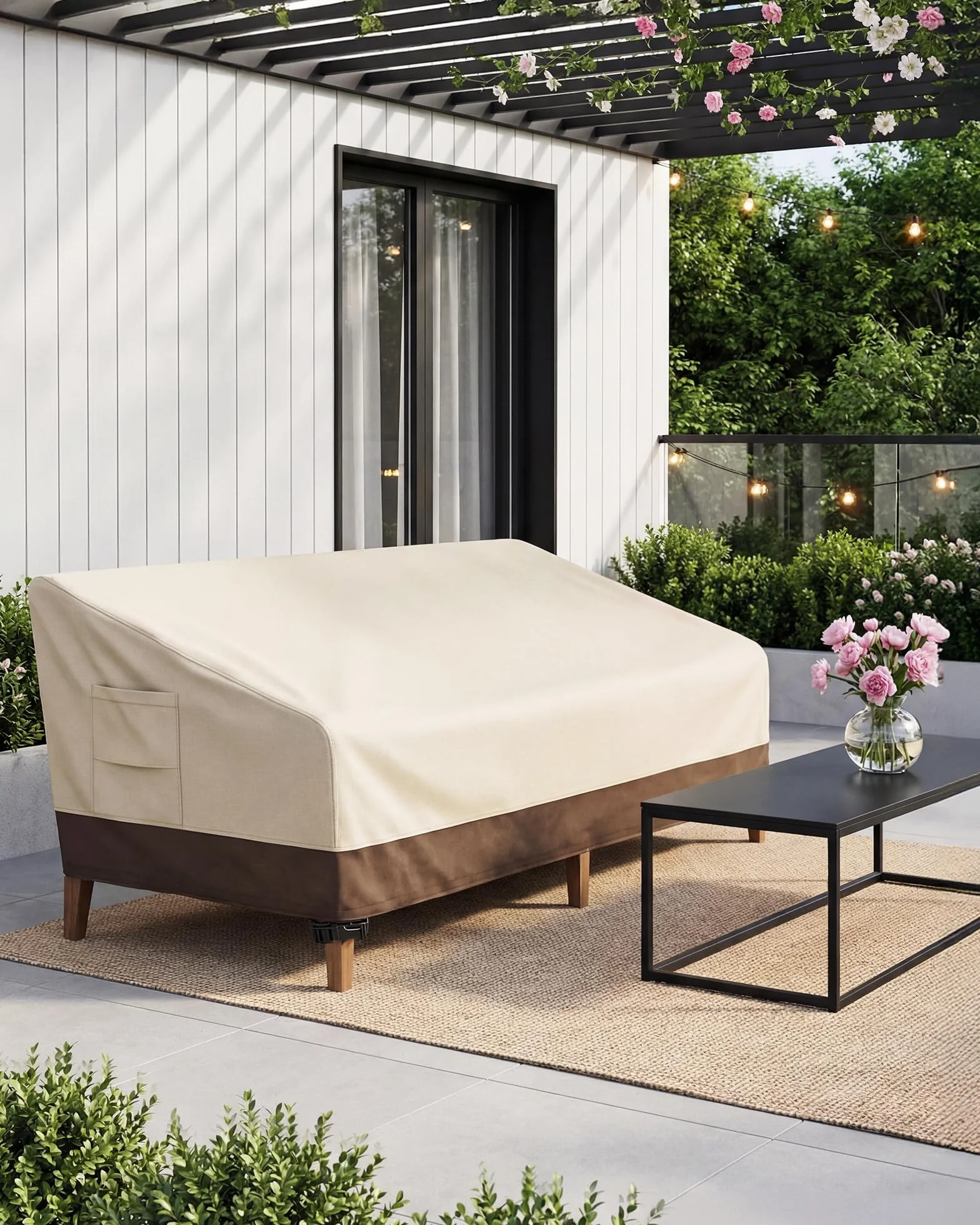 Vailge Housse de canapé de terrasse imperméable 3 places pour extérieur avec ventilation poignée beige marron