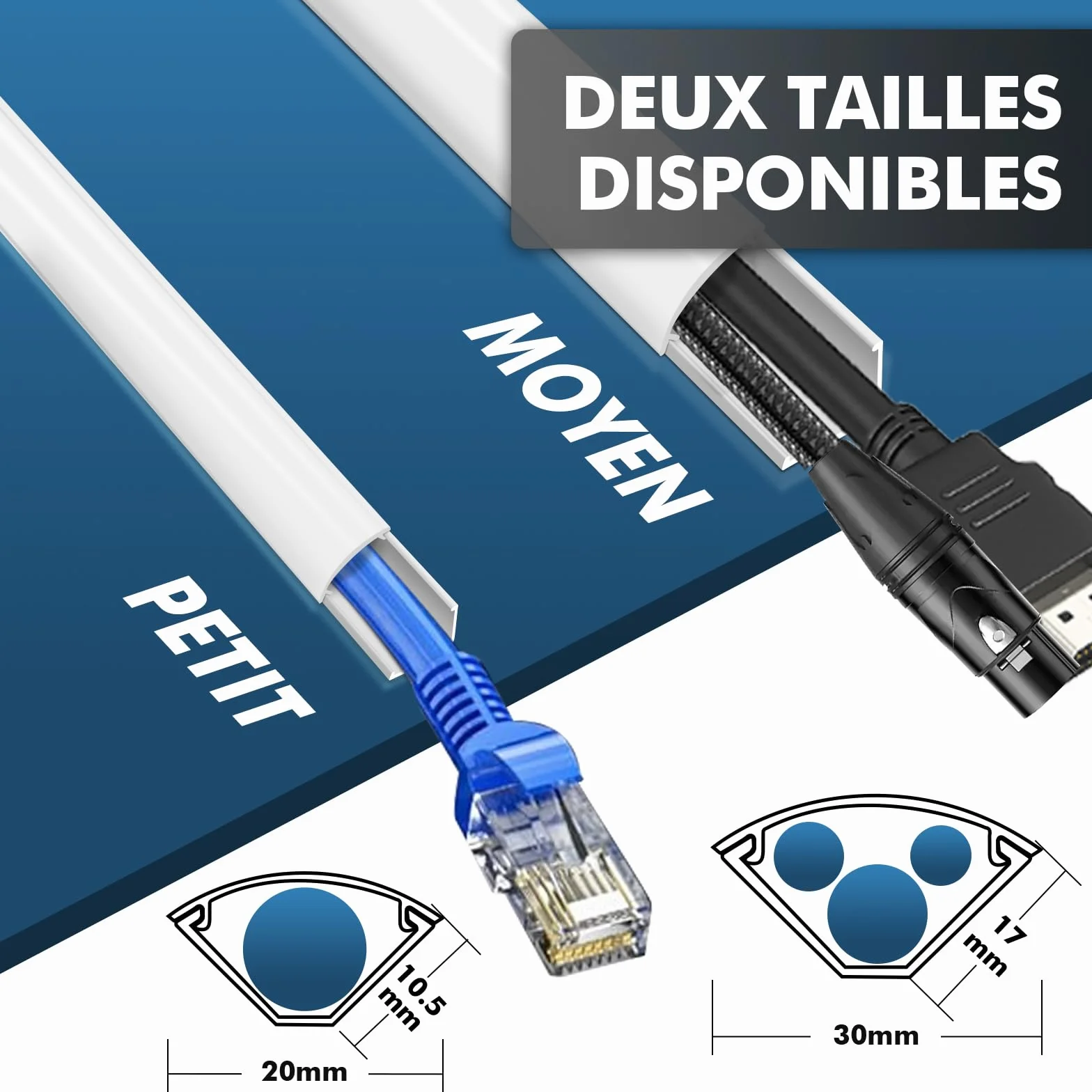 shinfly 2,4 m Goulotte Passe Cable, Cache Cable Quart de Rond, Goulotte Electrique pour Câbles, Cache Fil Electrique pour Coin de Mur, Bas de Mur, TV - Blanc 20 mm x 10.5 mm (0,4 m × 6 Pièces)