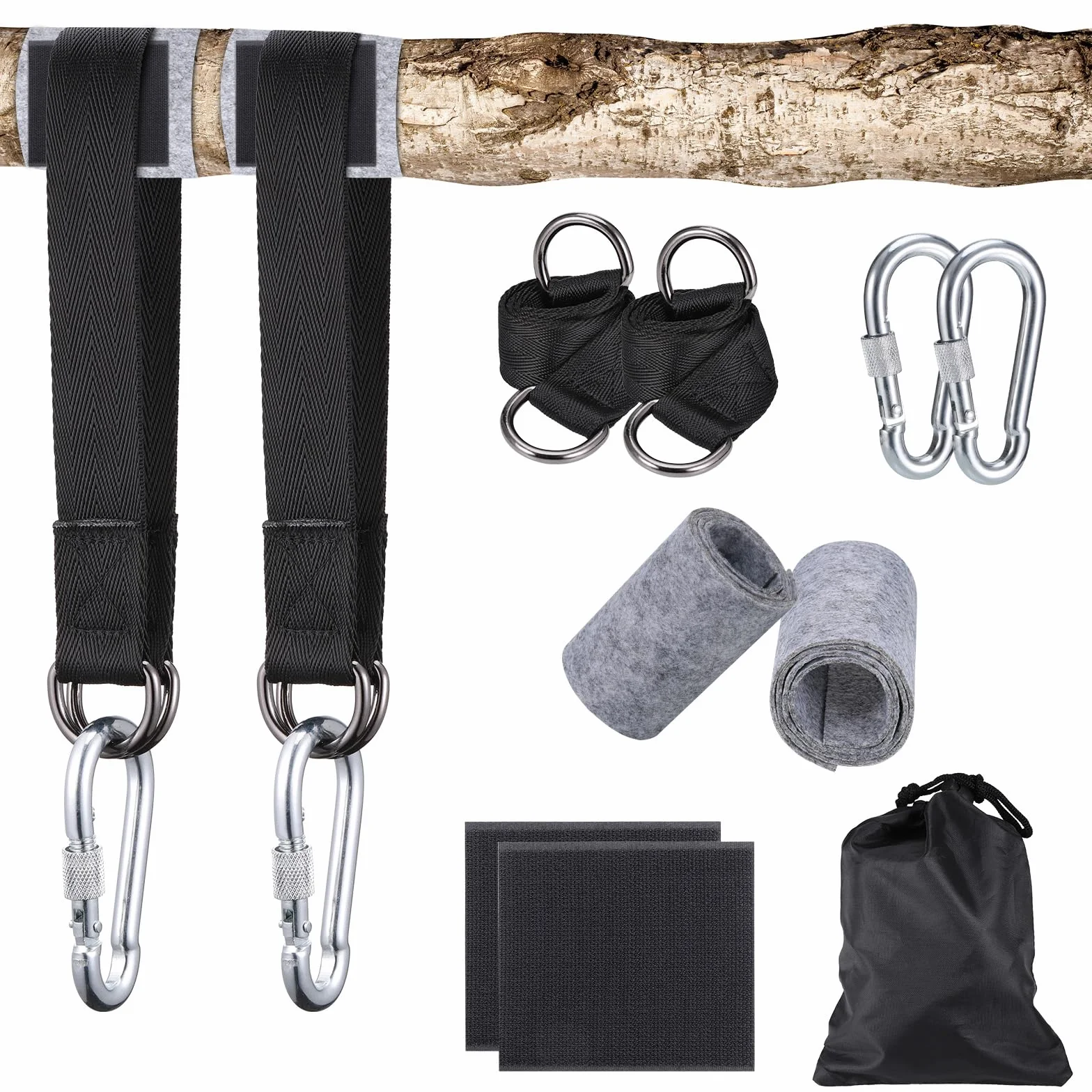 JIZZU Fixation Balancoire 40cm 2 Pièces Kit Sangle Suspension Mousquetons Jardin Hamac