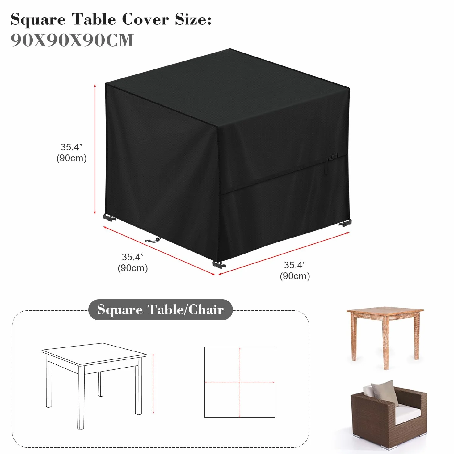 LAMUNI Housse Table de Jardin 90x90x90cm Imperméable Anti-UV 420D Oxford Protection Table Exterieur