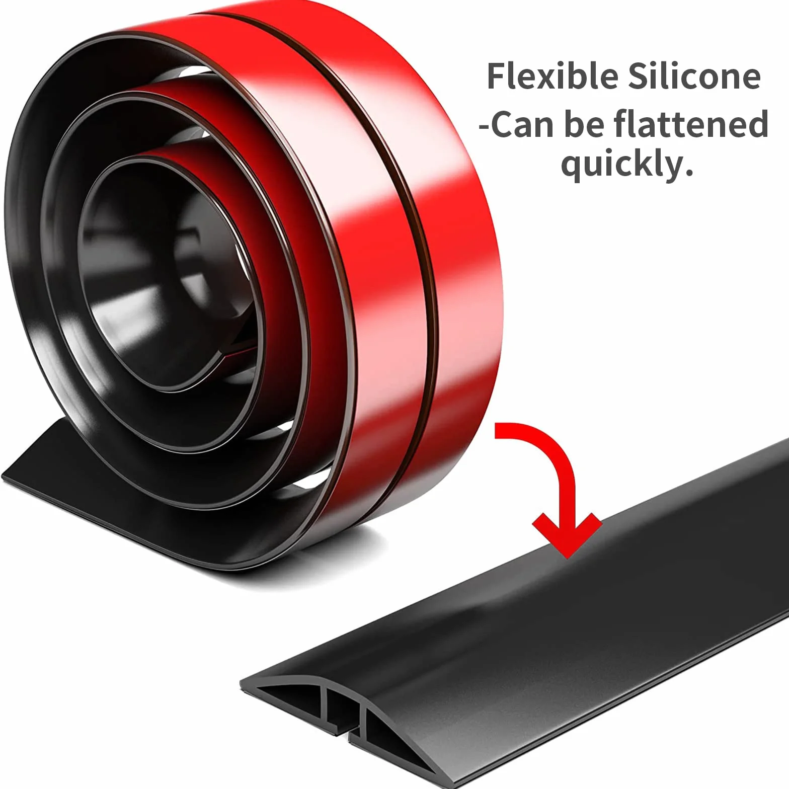Bocguy Cache Cable Sol, Petit Canal de câble Flexible,1M x 3cm Goulotte Passe Cable Sol Silicone, Cache Fil Électrique Sol Auto-Adhésif Facile à Couper Montage pour Tous Les Câbles (Noir-Arrondi)