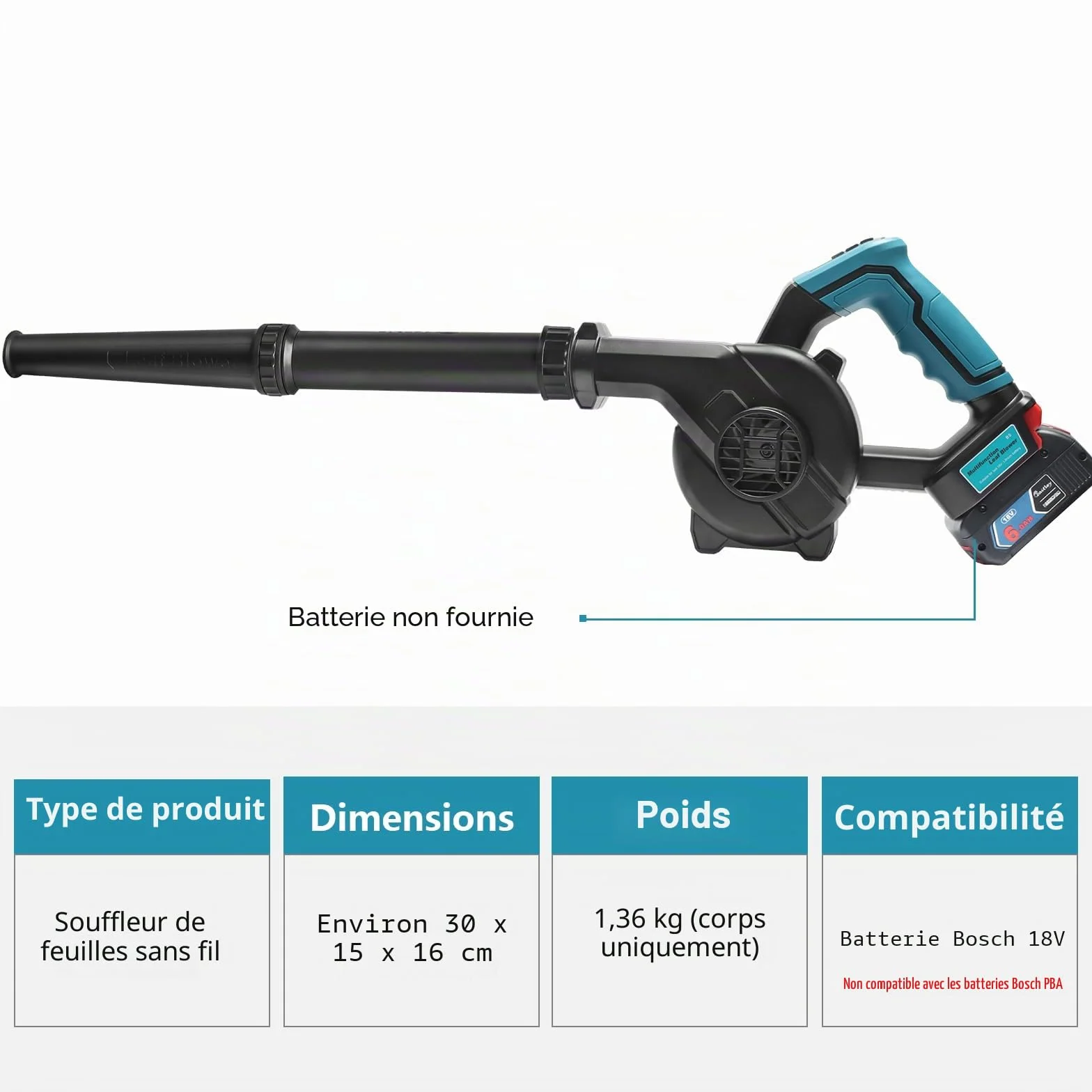 Waitley Souffleur de Feuilles sans Fil pour Batterie Bosch GBA 18V 169 km/h