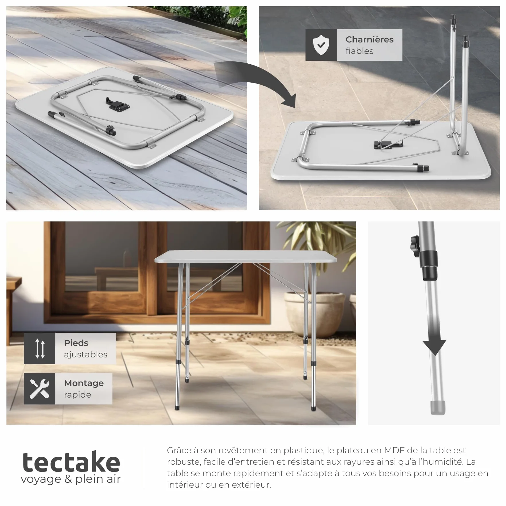 Tectake Table Pliante de Pique Nique 80 x 60 x 68 cm Aluminium Camping Exterieur Légère Compacte