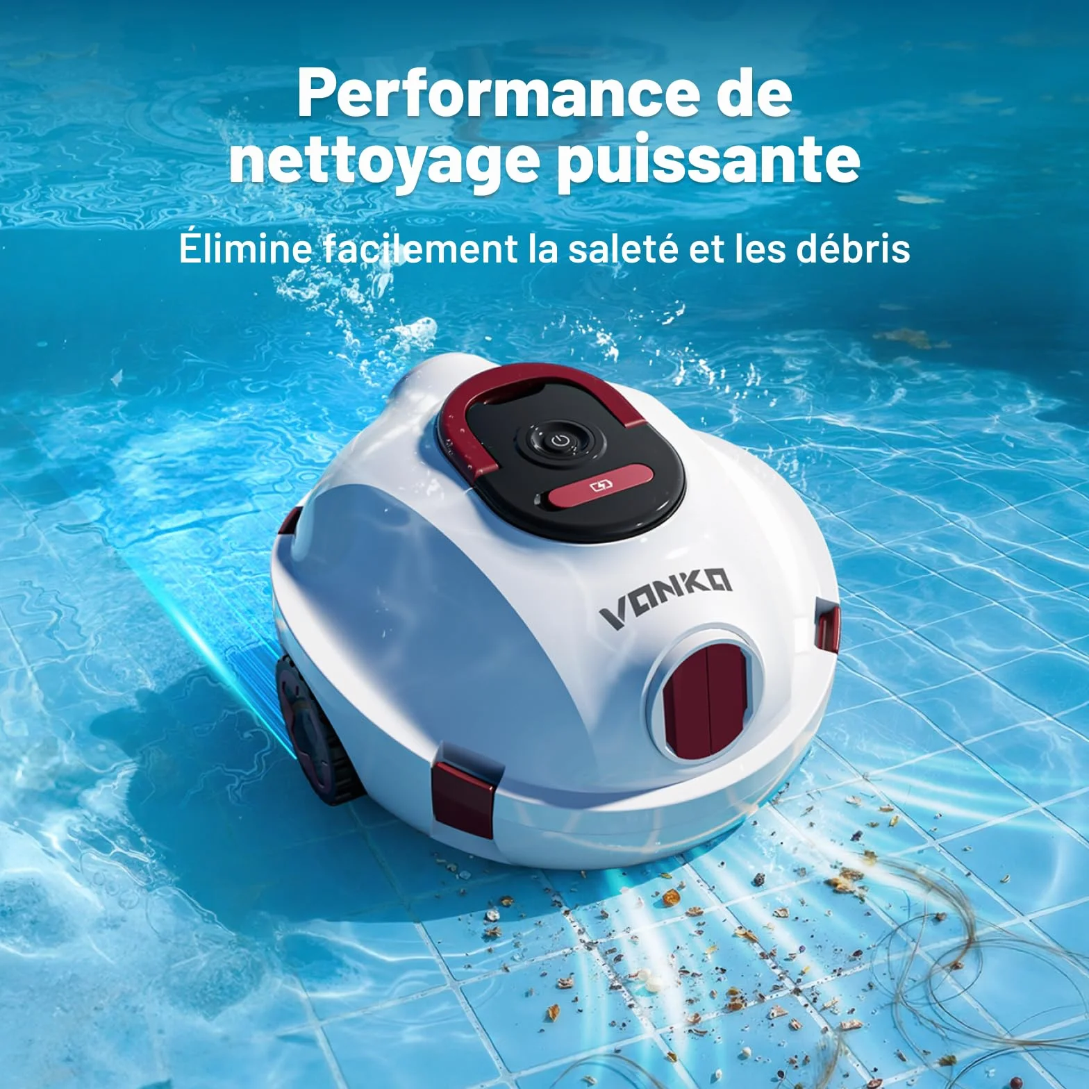 VONKO P10 Robot Piscine sans Fil, Aspirateur Automatique Piscine Hors Sol, Autonomie 100 Min, Blanc ivoire