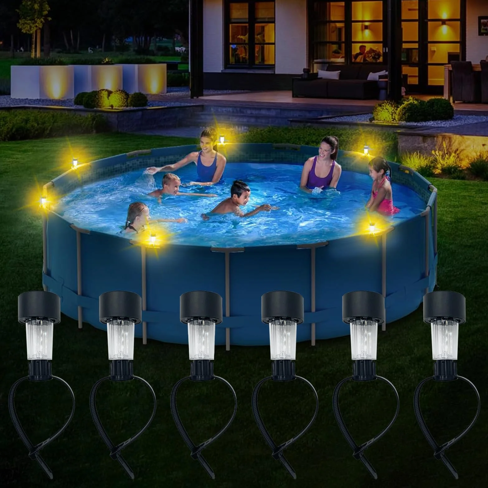 DAZZTIME Lot de 6 éclairages solaires pour piscine IP44 Étanche