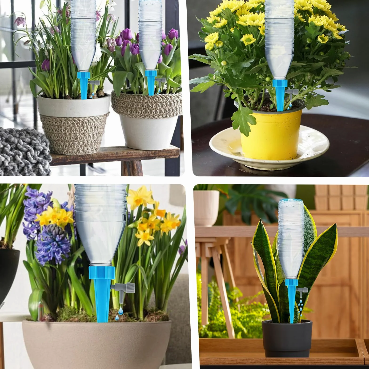 Kit de Goutte à Goutte Bouteille 24 Pièces Cône d'Arrosage Automatique avec Vannes pour Jardin Maison Potager