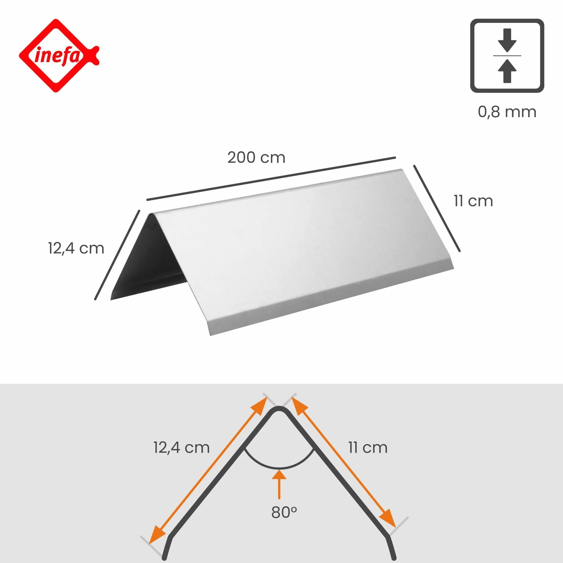 INEFA 200cm Tôle Faîtière Angle 80° Aluminium Argent Tôle de Toit Professionnelle