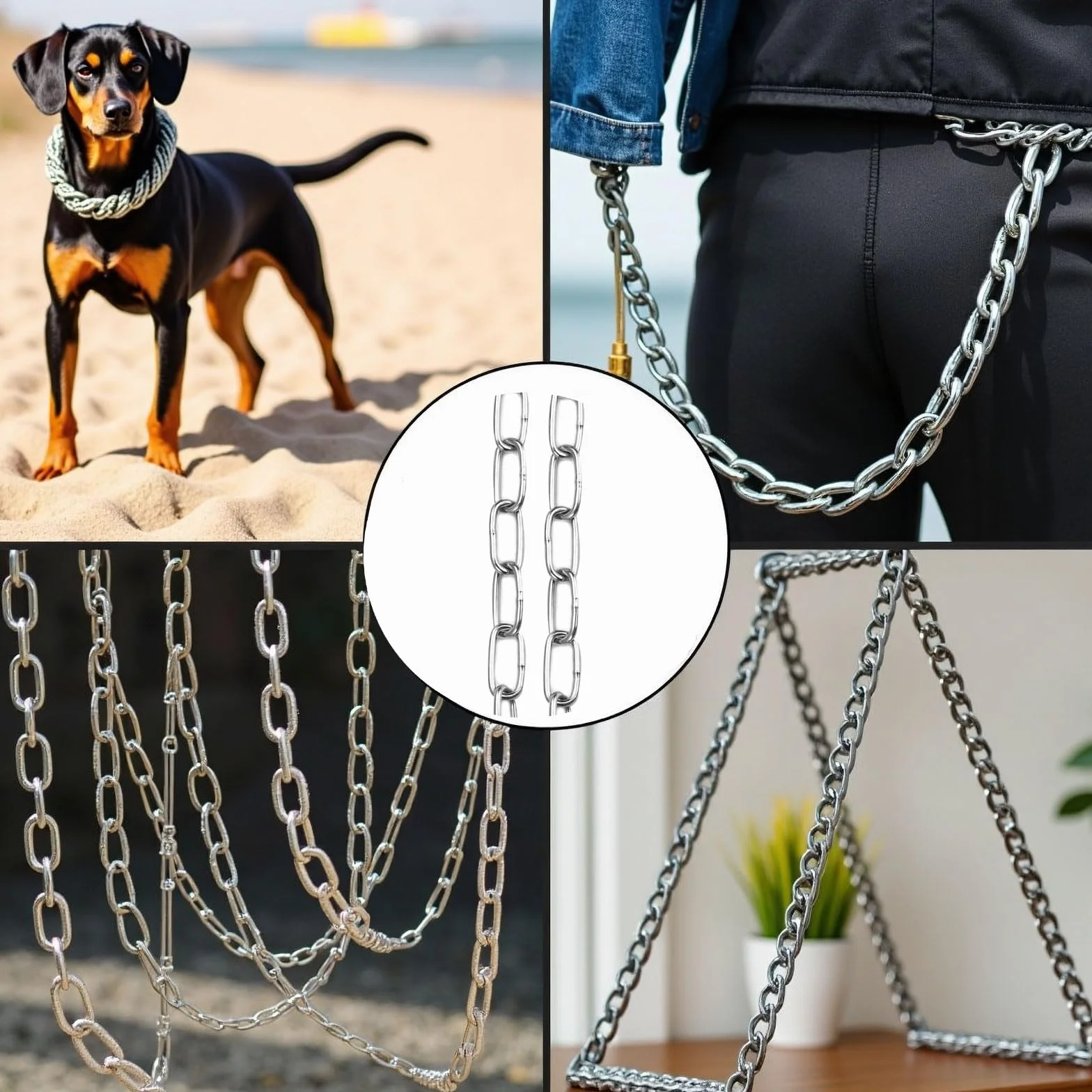 Chaîne en acier inoxydable au mètre, 3,2 mm 5 m Chaîne en acier inoxydable 304 avec mousqueton Chaîne pour suspension Chaîne pour chien Chaîne pour fauteuil suspendu Chaîne d'extension (3,2 mm (5 m))