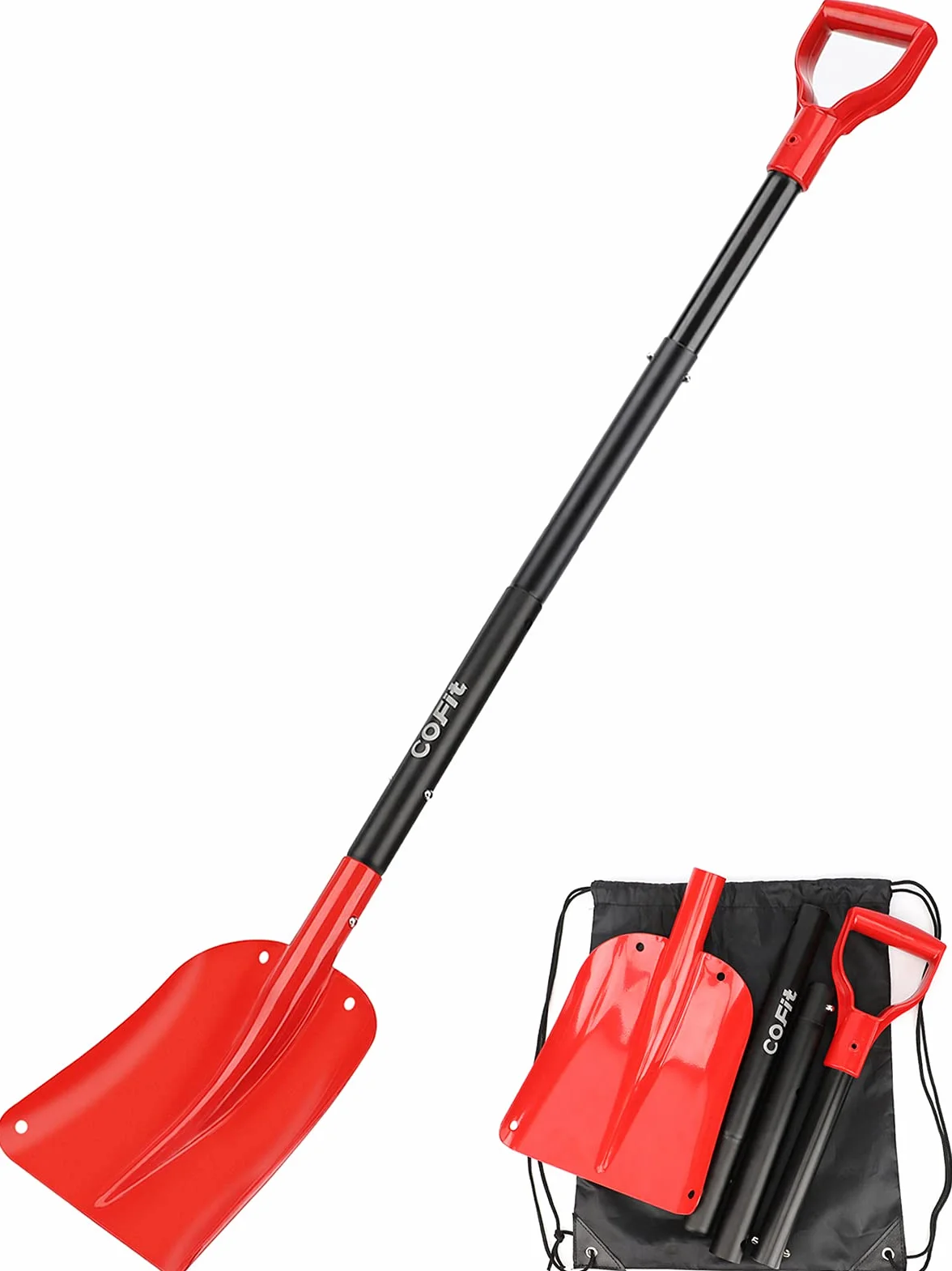 COFIT Pelle à Neige Voiture 120cm Détachable Manche Long Aluminium Rouge