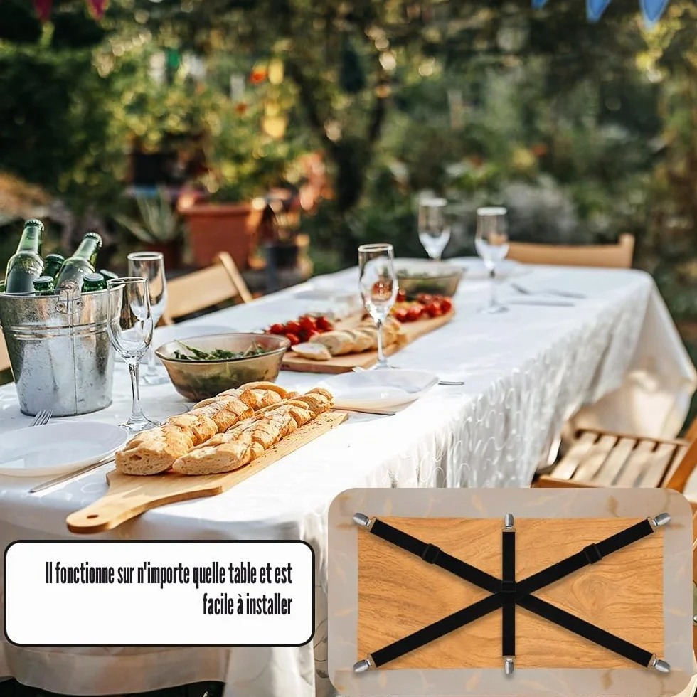 Attache Nappe Exterieur Réglable Élastique 5 Pièces pour Table Pique-Nique Canapé (Noir)