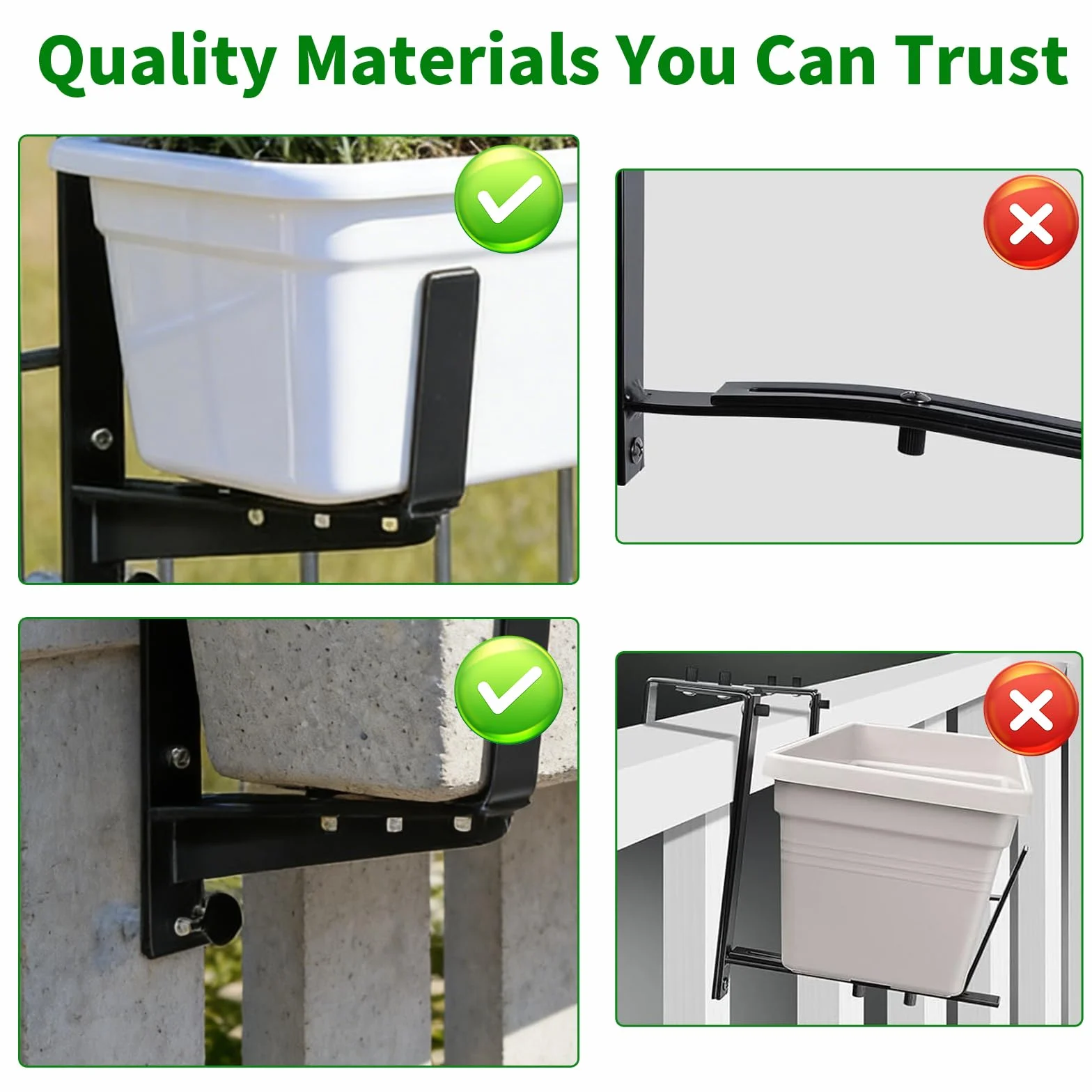 Supports De Jardinière Robustes pour Balcon en Métal Renforcé Réglable Noir Lot De 2