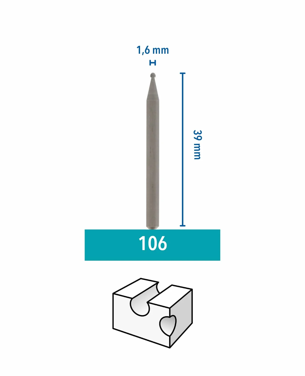 Dremel 106 Lot de 3 Fraises à Graver, Bout Rond, Ø 1,6mm pour Sculpter et Graver dans le Bois avec Outils Multi-usages,