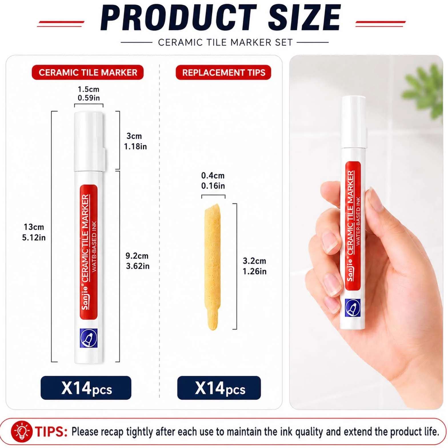 14 Stylos Joints Carrelage Blanc avec 14 Pointes de Rechange, Stylo Blancheur Joints Imperméable, Rénovateur de Joint Carrelage pour Salle de Bain, Cuisine, Murs et Sols