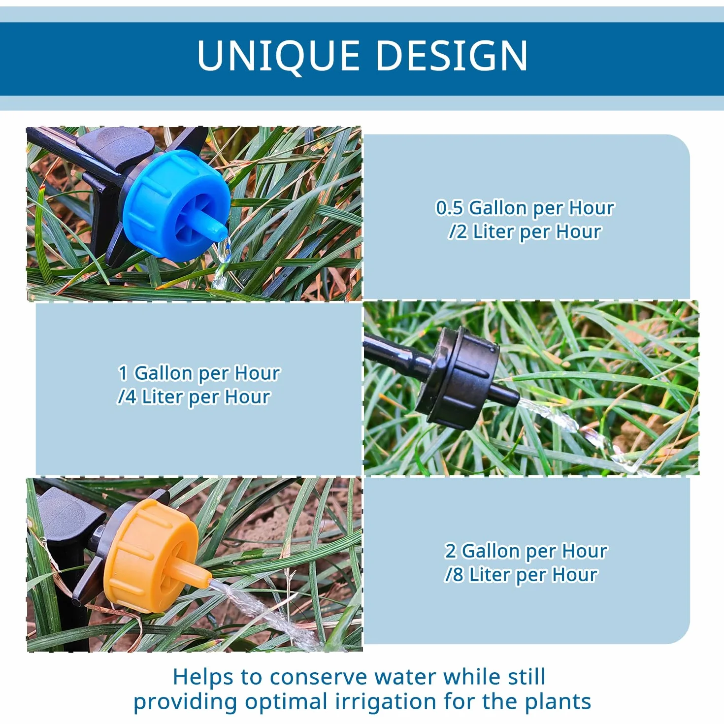 VooGenzek 50 Pièces Goutteurs Compensateurs de Pression 0.5/1/2 GPH 1/4 Pouce pour Arrosage Jardin