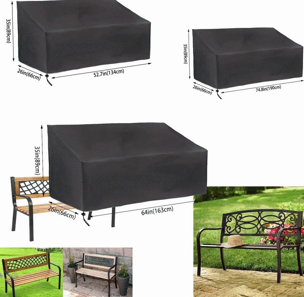 Housse de banc de jardin imperméable anti-UV 190x66x89 cm 2/3/4 places