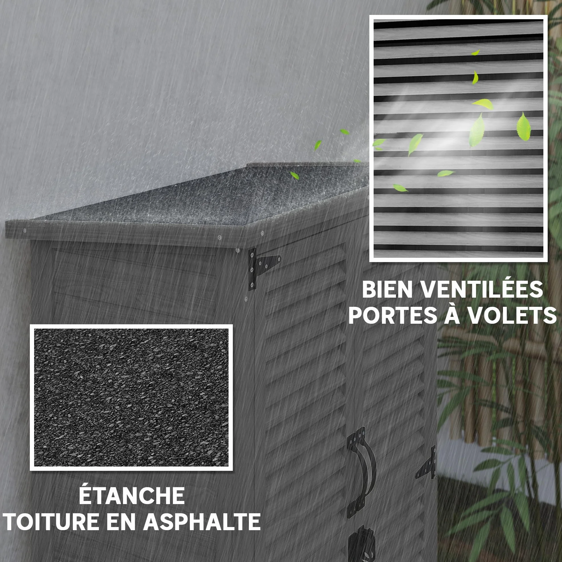 Outsunny Armoire de Jardin Remise Outils Bois 2 Étagères Toit Bitumé Portes Persiennes Verrouillable 75x50x118cm Gris