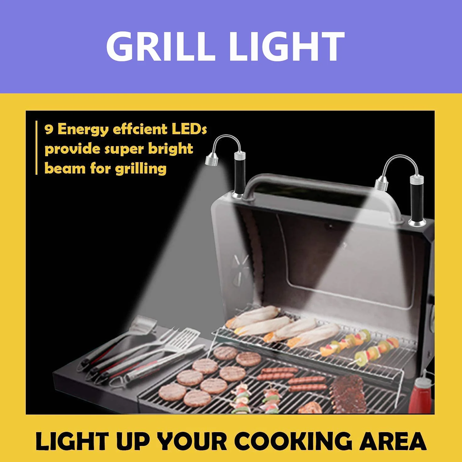 Lampe Barbecue LED Lot de 2 avec Base Magnétique Rotation 360° pour Gril BBQ Camping Extérieur