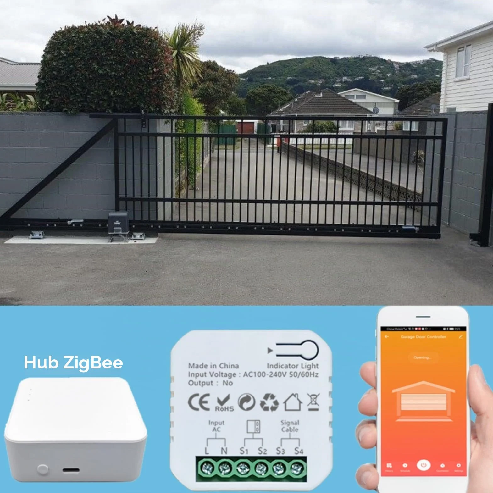 Ouvre-Porte de Garage Connecté WiFi, Ouvre-porte de garage intelligent pour TUYA Smart Garage Door Opener Télécommande Kits Smart Module pour Portail Coulissant