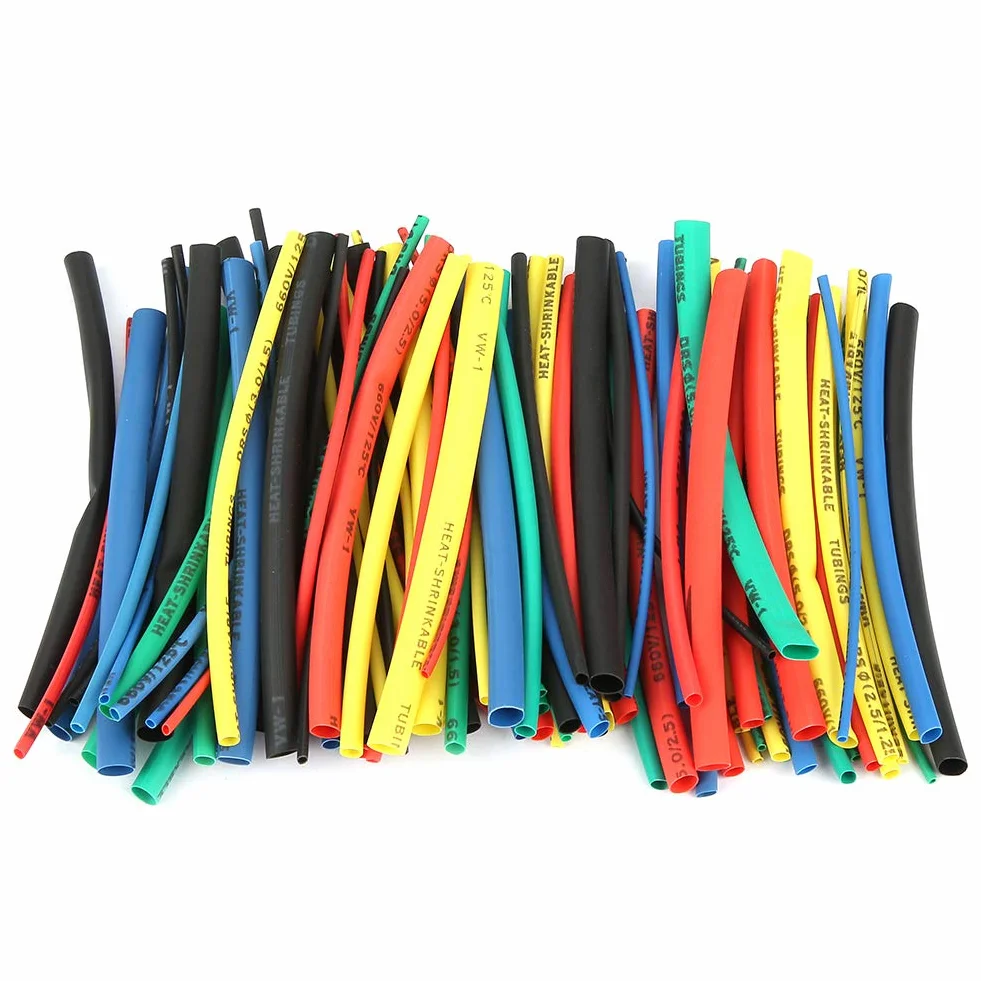 100pcs XLPE Thermorétractable Fil Électrique Câble Isolé Gaine Wrap Assortiment Tube Kit 5 couleurs 5Tailles 100mm pour Câble Joint Réparation Protection Mécanique