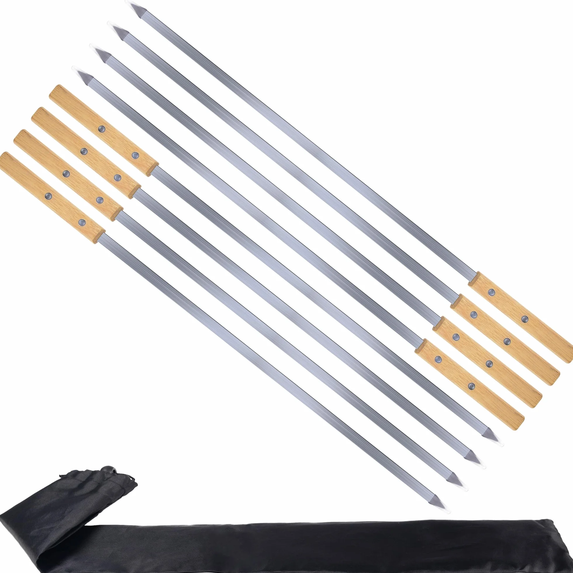 Brochettes Barbecue Inox 55cm avec Poignées Bois Hêtre, Accessoire Kebab