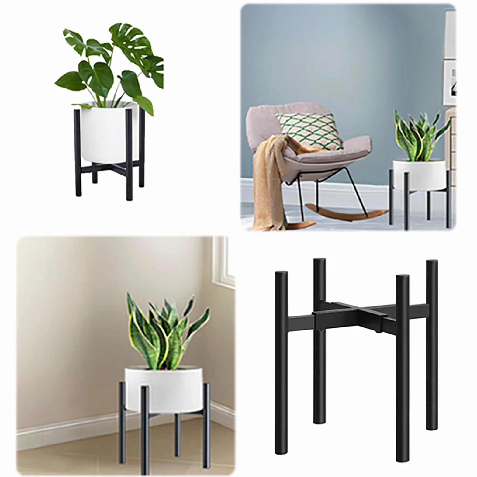 Support Plantes Intérieur Réglable 24-36 cm Noir Porte Métal Universel Pots 20-30 cm