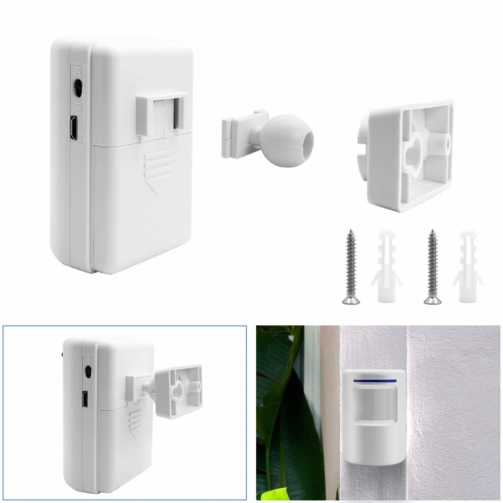 Sonnette sans Fil Kit de Carillon de Porte Electrique avec 1 Récepteur et 1 Détecteur de Mouvement PIR Capteur Alerte Visiteur Alarme de Sécurité avec 38 Mélodies au 3 Niveau Volumes, blanc