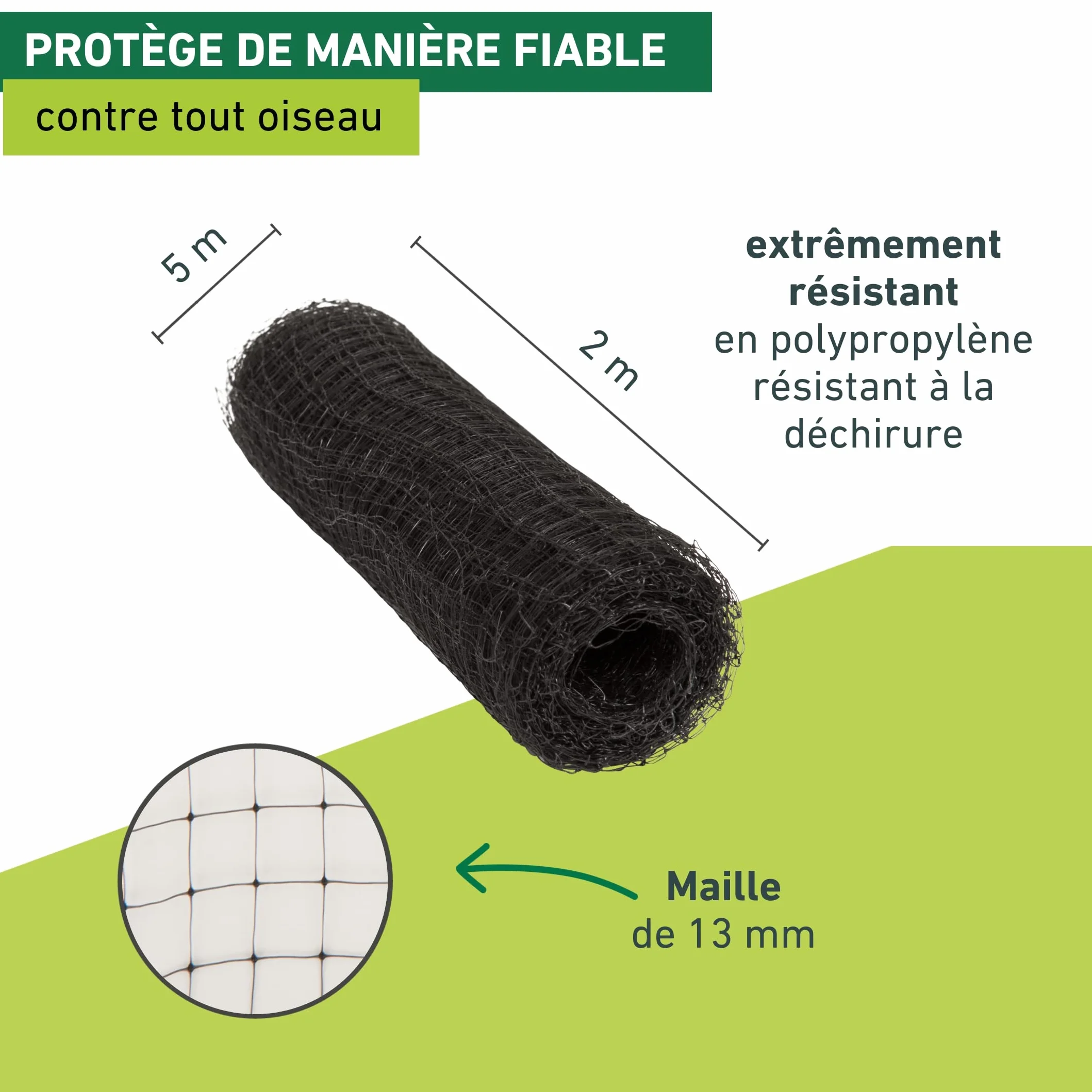 Windhager Filet Anti-Oiseaux 5 x 2 m Maille 13 x 13 mm, Protection Jardin Potager, Noir