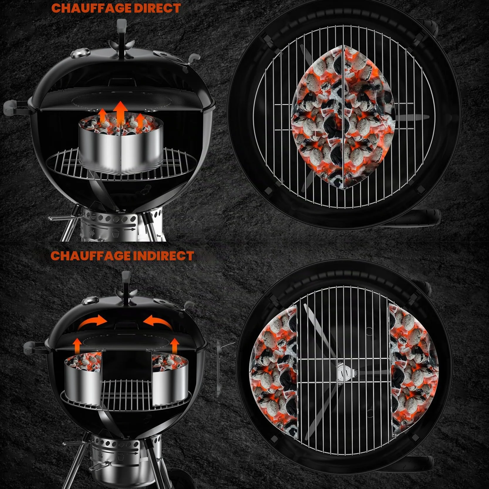 onlyfire Paniers à Charbon de Bois en INOX pour Kettle 57 et 67 cm, Char-Basket pour Barbecue Weber Napoleon