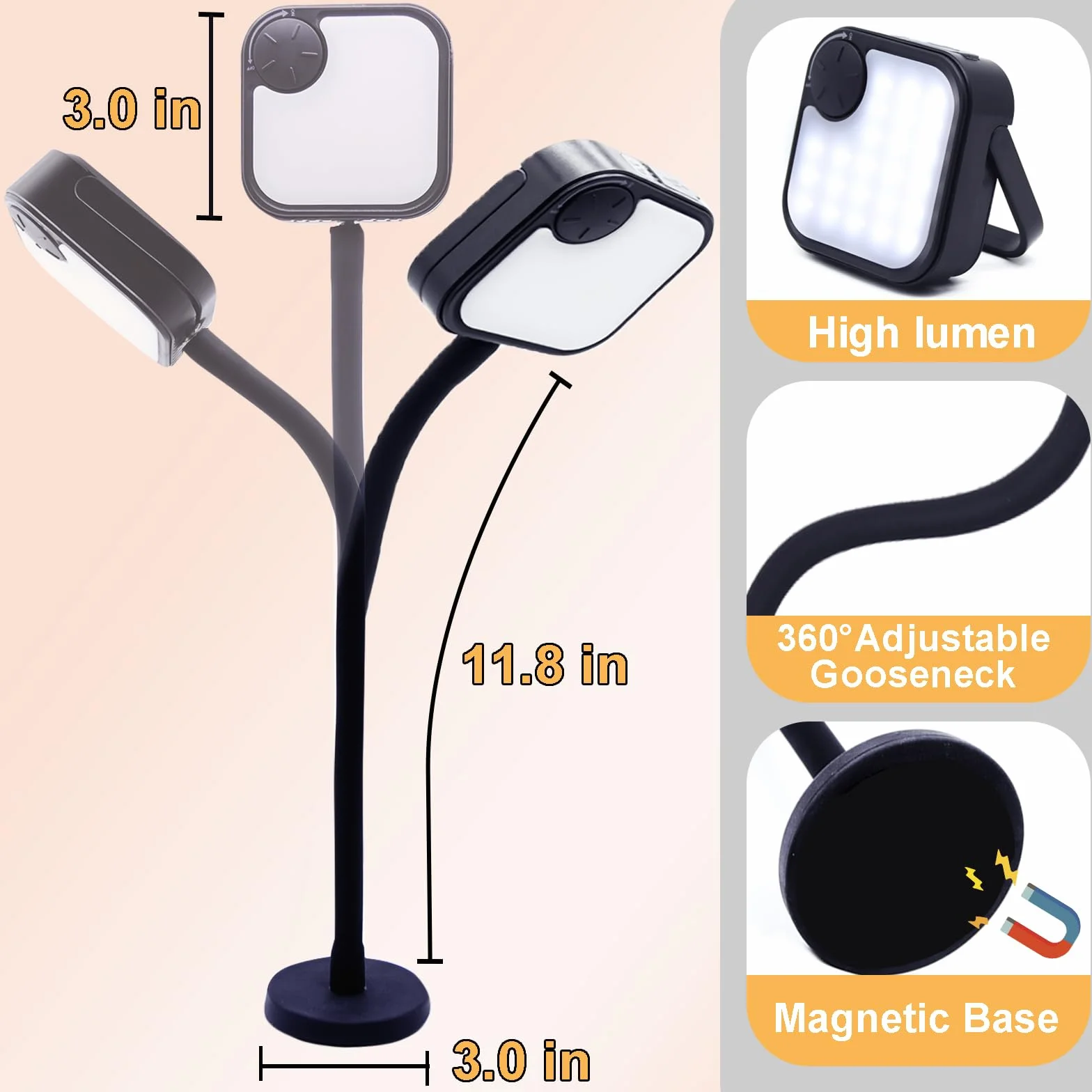 Lampes pour barbecue d'extérieur rechargeables magnétiques ultra-lumineuses noir