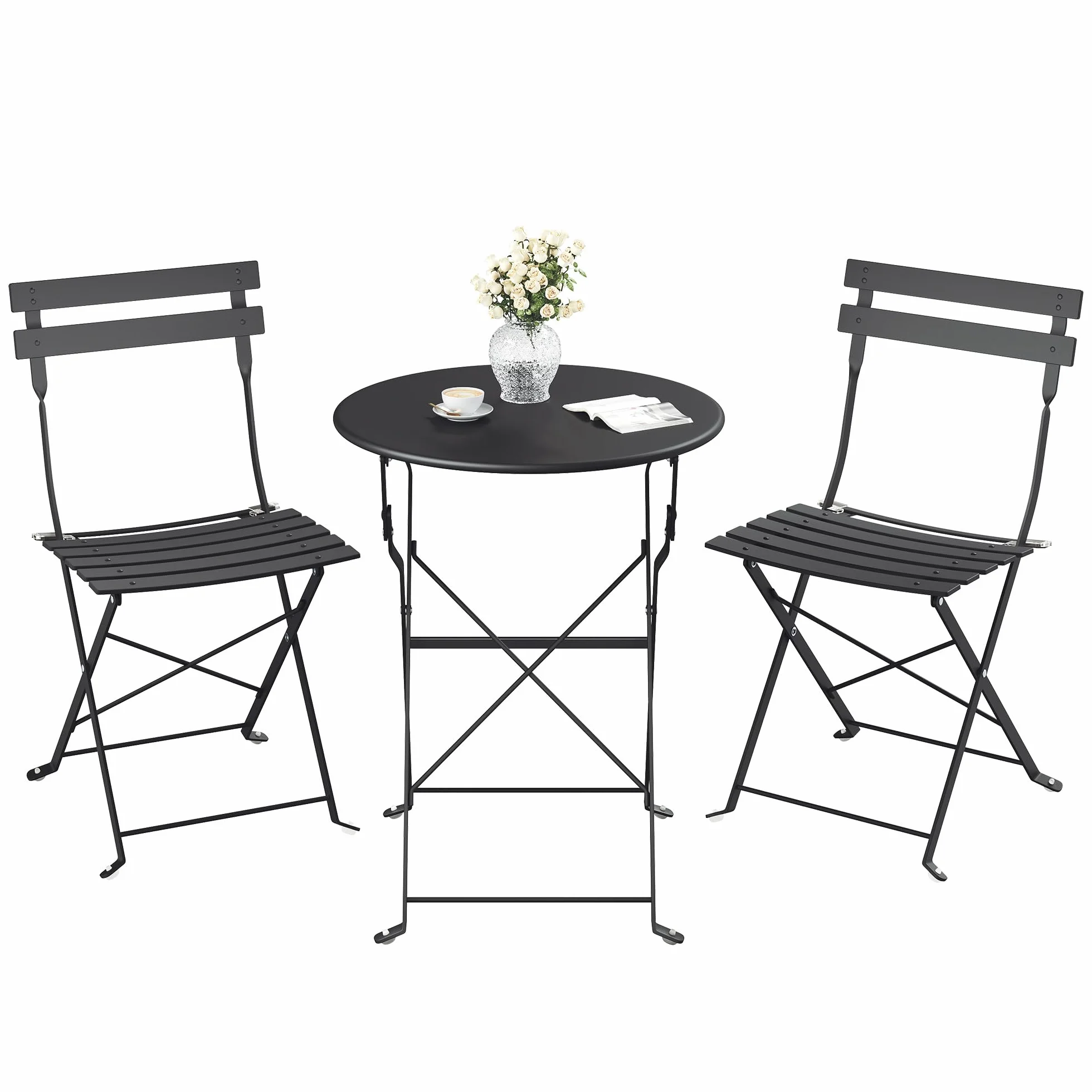 SONGMICS Table de Jardin Exterieur 3 Pièces Pliable Acier Résistant aux Intempéries Noir d'encre