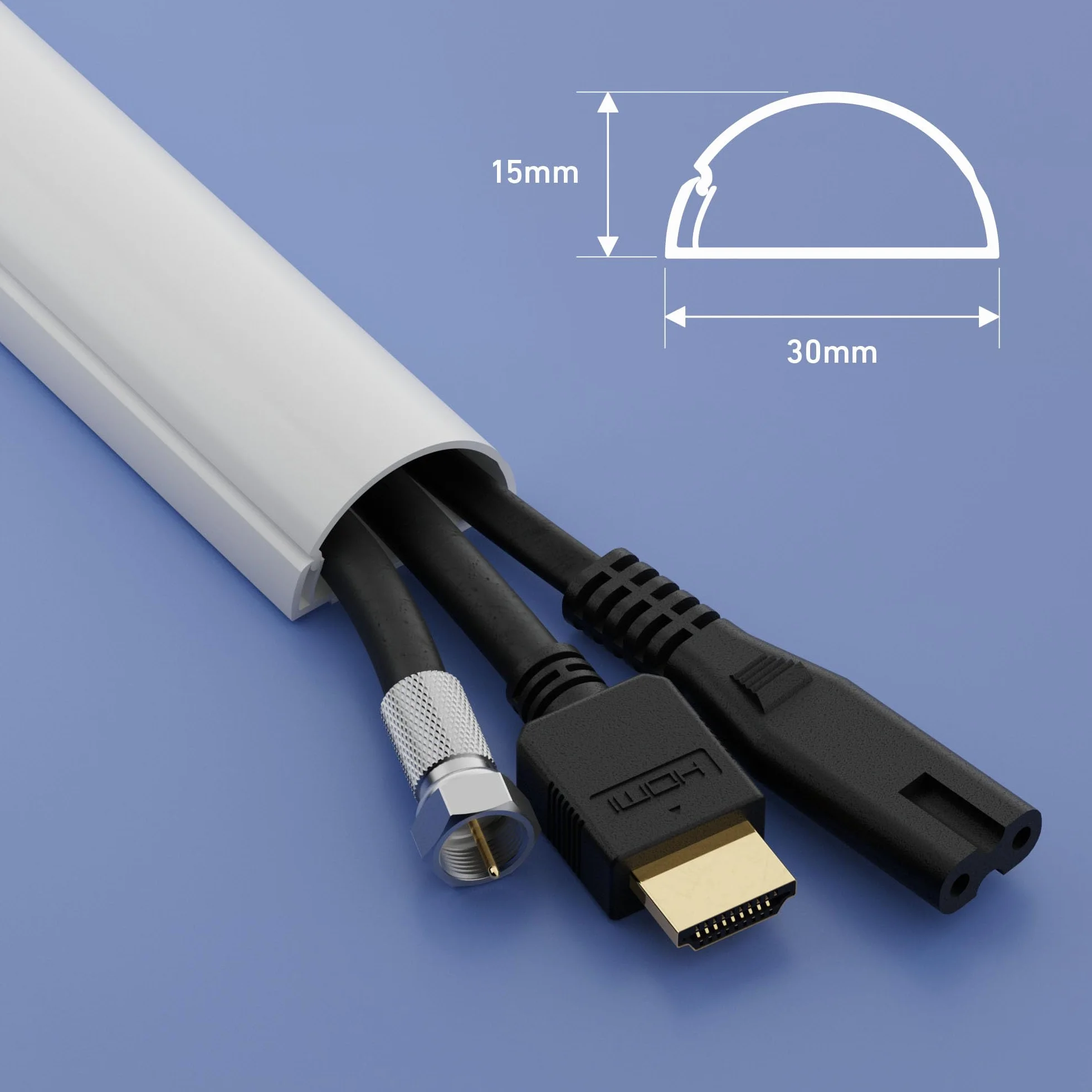 D-Line Goulotte Passe-Câbles 30x15mm, Multipack 4m – Profil Demi-Rond, Cache-Fils Auto-Adhésif, Gestion des Câbles – 4X Longueurs 1 m (30 mm l x 15 mm h) avec Accessoires – Blanc
