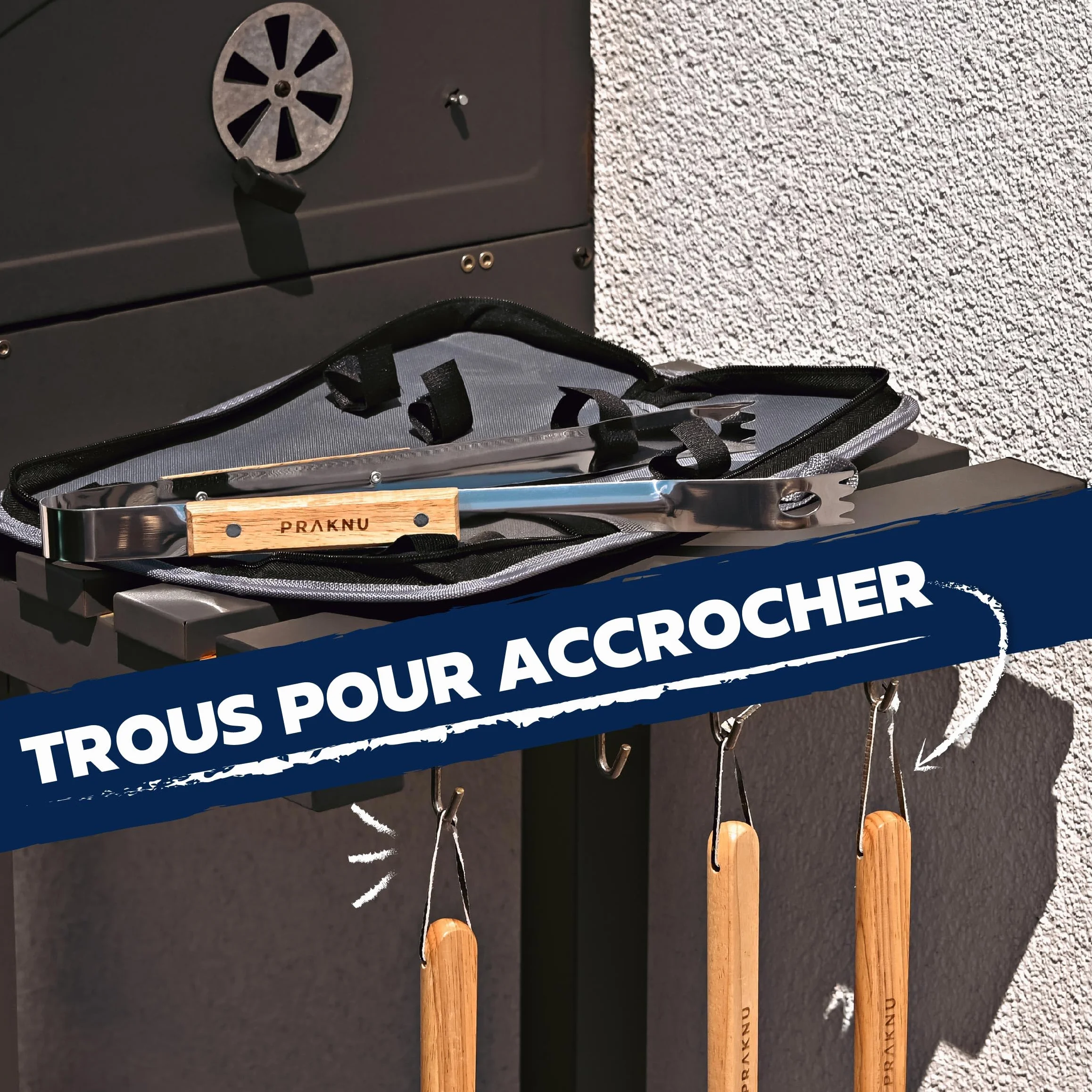 Kit Barbecue Ustensiles 4 Pièces Acier Inoxydable et Bois avec Sac de Transport - Coffret Cadeau BBQ Gaz