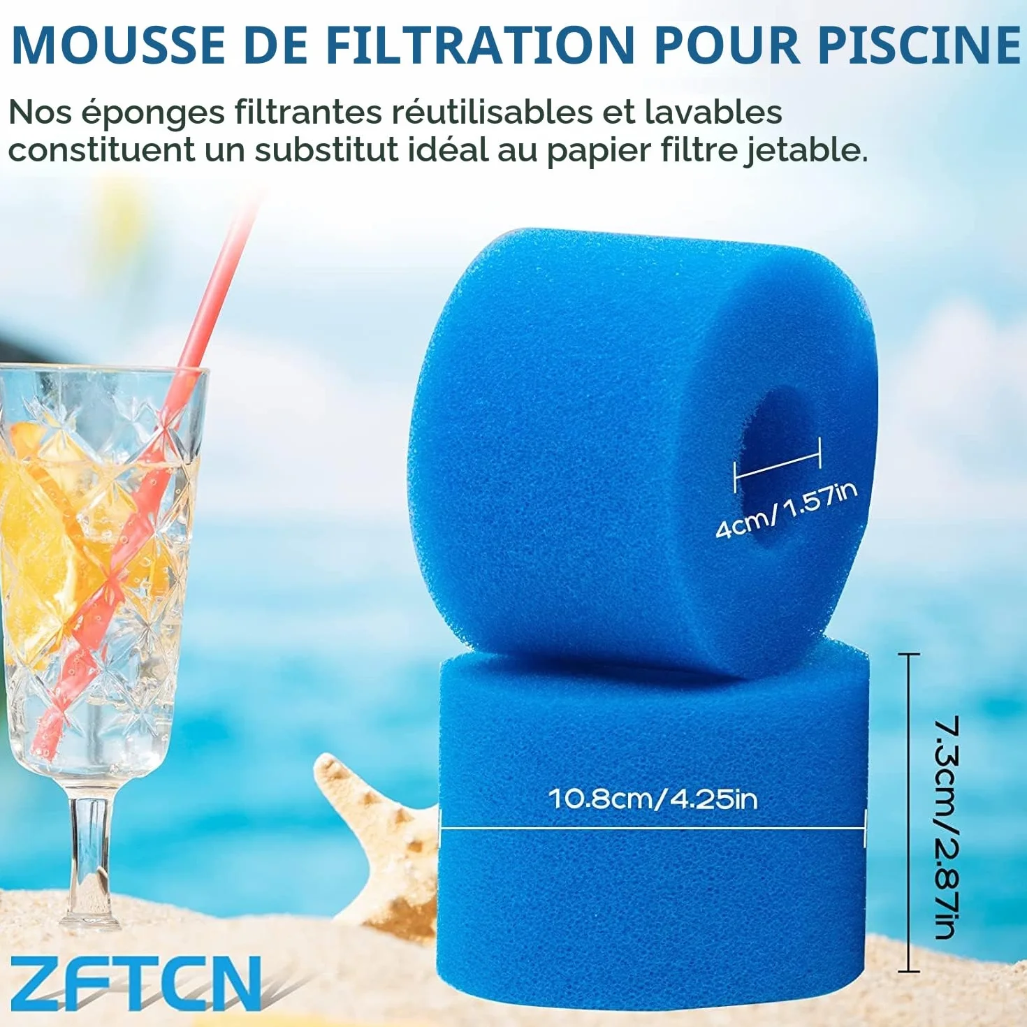 Filtres de Piscine en Mousse pour Intex Type S1 - Lot de 4 Réutilisables et Lavables