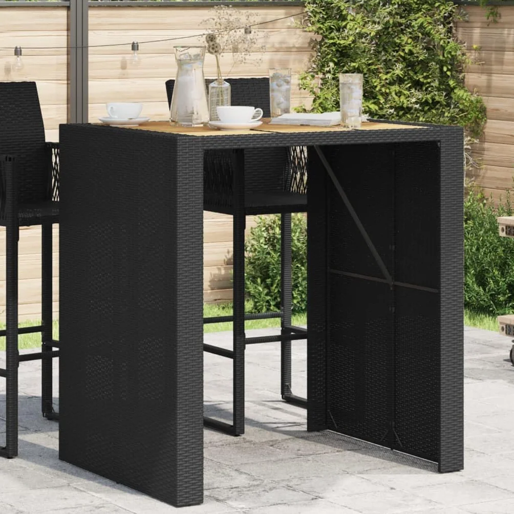Table de Bar de Jardin en Bois Acacia et Résine Tressée