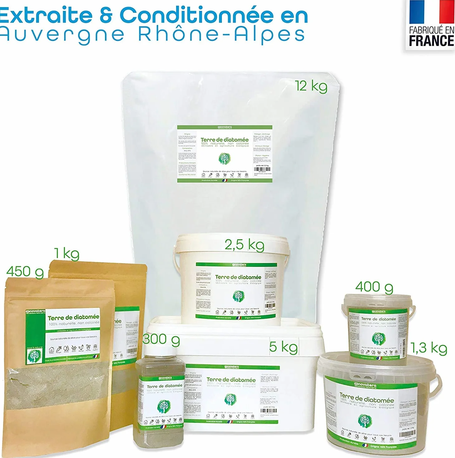 NOVATERA Terre de Diatomée Naturelle 100% extraite et conditionnée en France Ultrapure Non Calcinée Certifiée Agriculture Biologique Poudreuse 300g