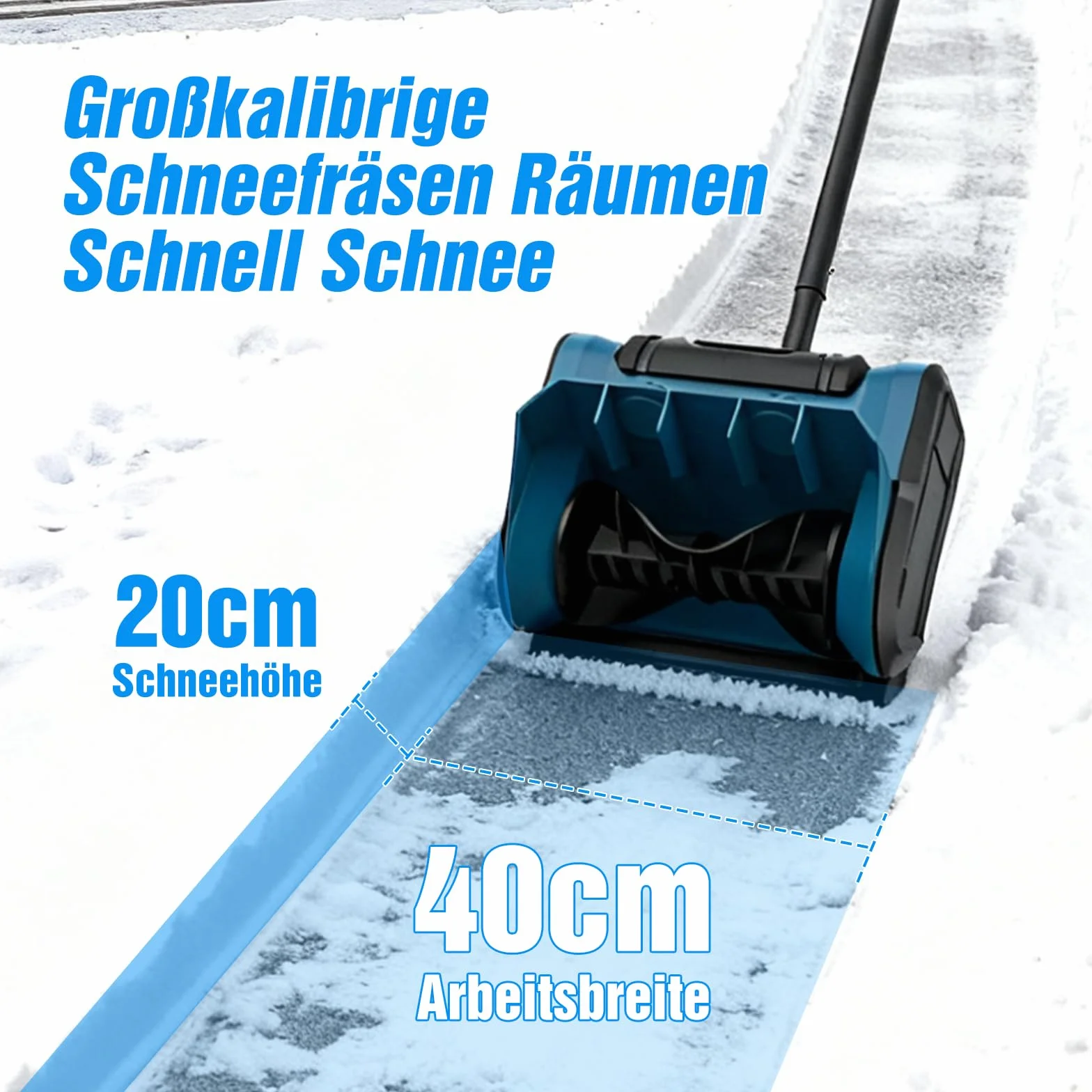 Fraise à neige sans fil 40 cm, 2 batteries 3000 mAh, tête rotative 45°, portée 10 m
