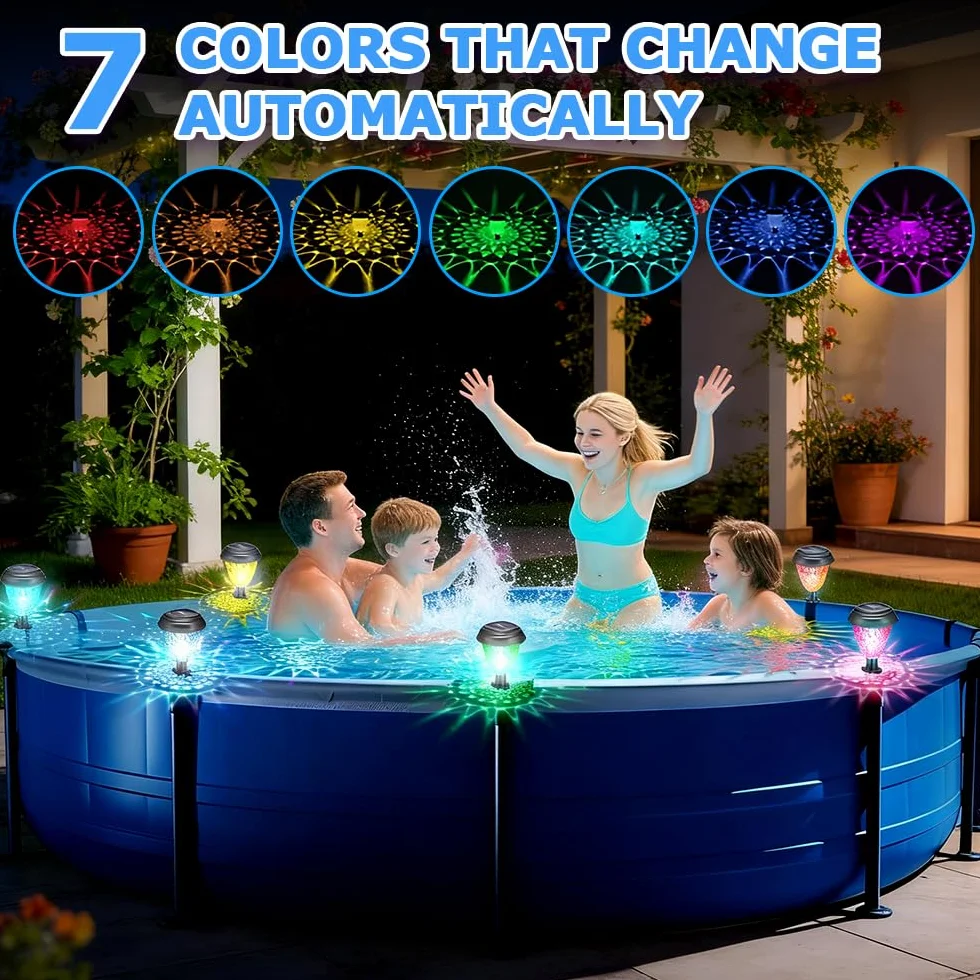 Lampe Solaire Piscine Hors Sol 6 Pièces 7 Couleurs Éclairage Jardin Escaliers Terrasse