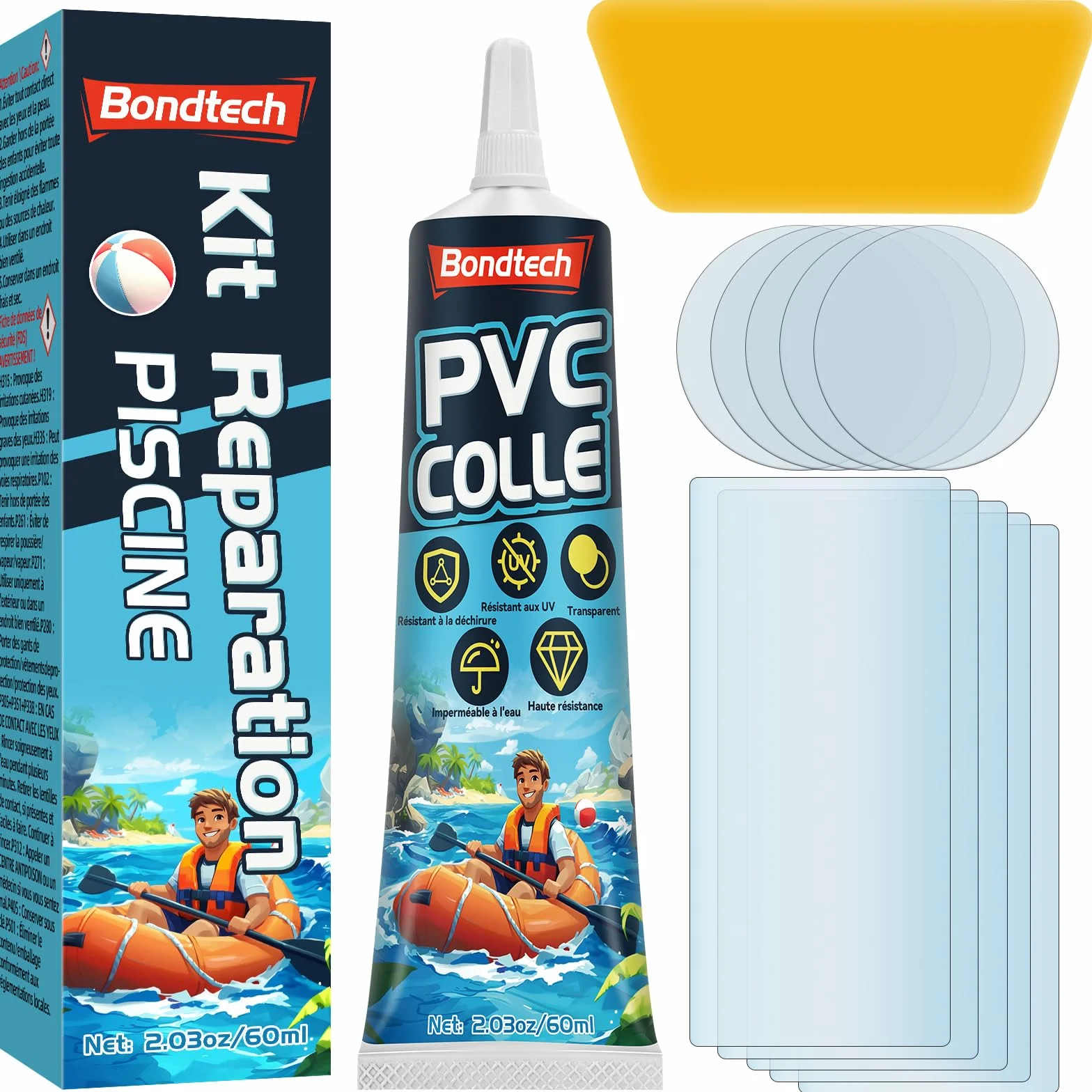 Kit de Réparation Piscine Transparente Colle PVC Bouées Matelas Bateaux
