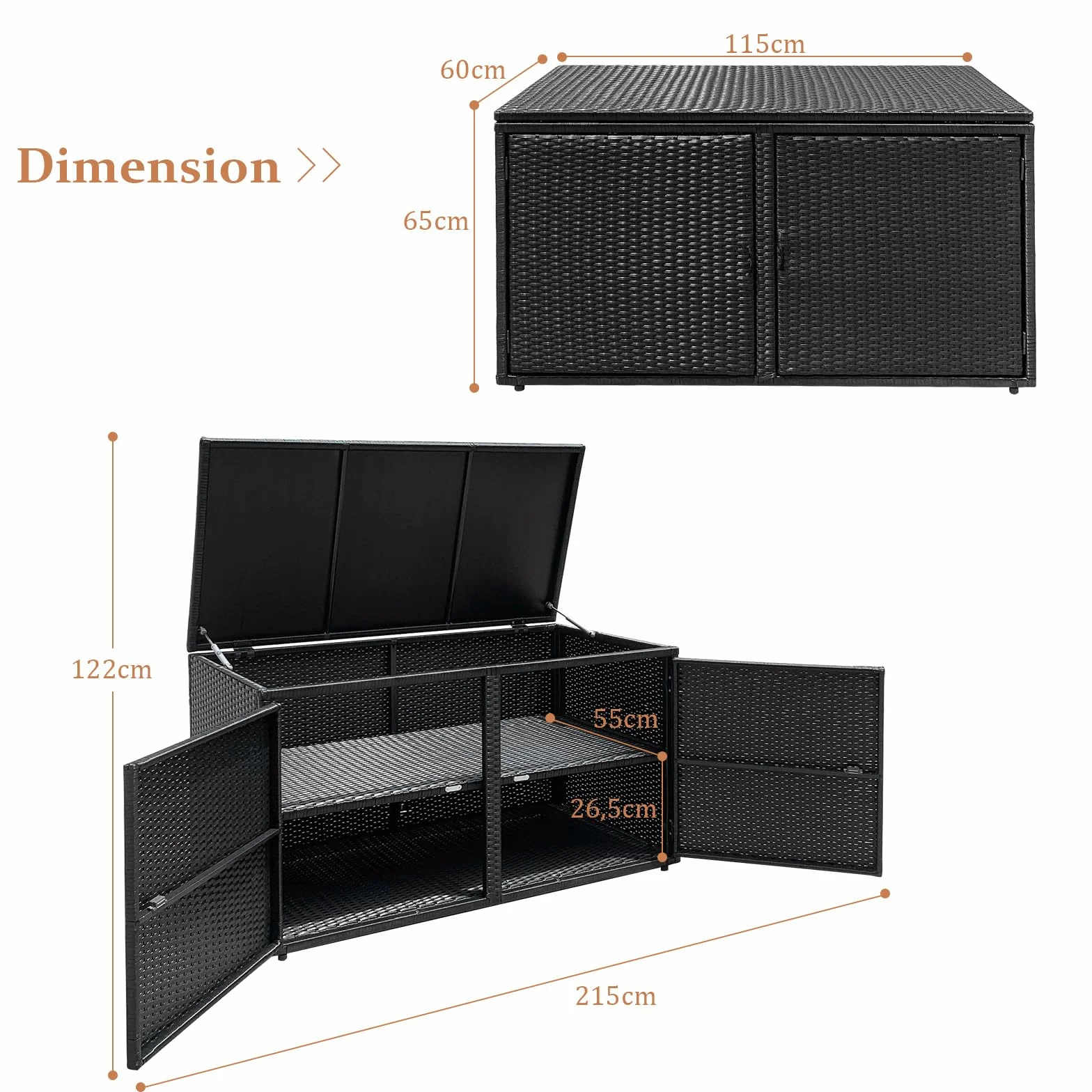 GOPLUS Coffre de Jardin Rangement Exterieur Rotin PE 115x60x65cm 335L Noir