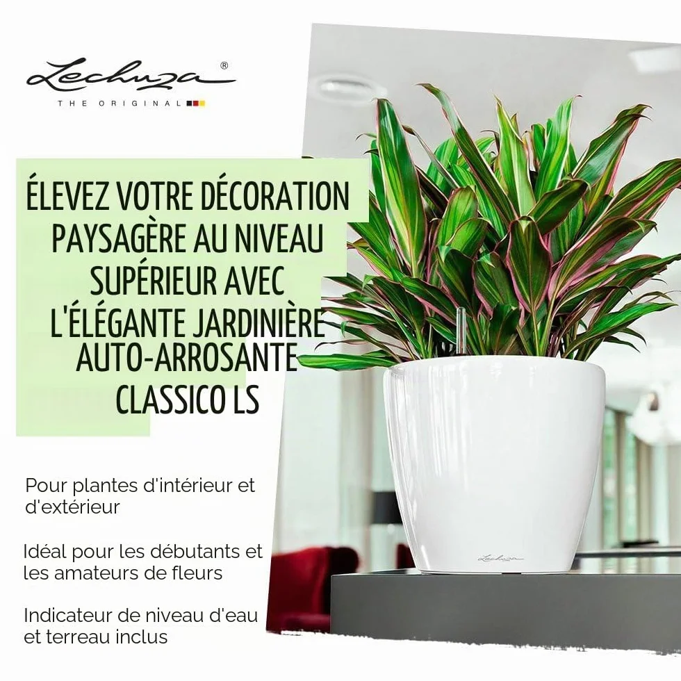 Lechuza Pot de Fleurs d'Intérieur Premium Classico Ls Réserve d'Eau Intégrée Blanc Ø 21 x 20 cm
