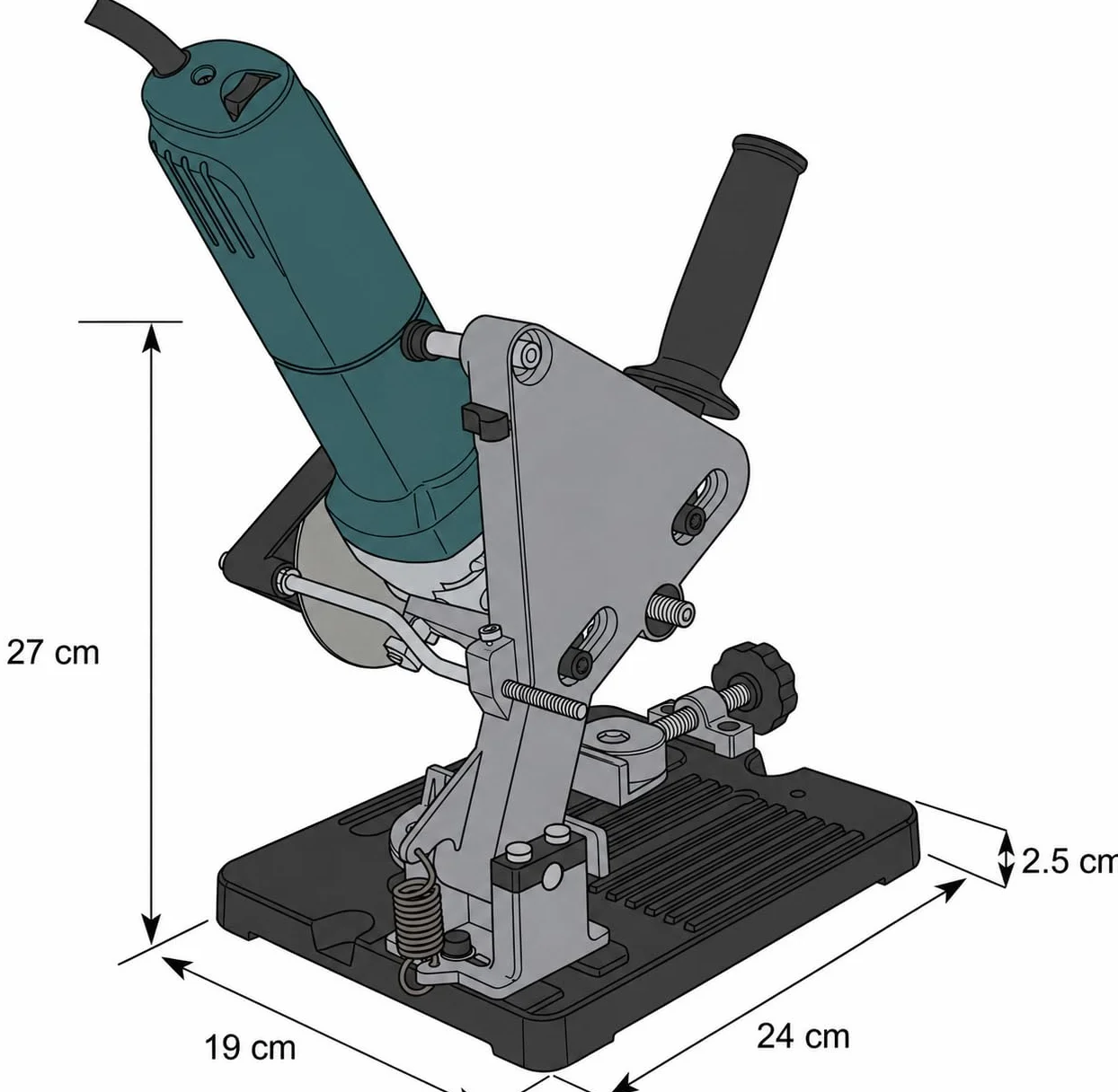 KATSU Support pour Meuleuse d'Angle - Ø 100mm à 125mm Base en Fonte Robuste de Support de Tronçonnage pour Meuleuse électrique avec 11 Disques de Coupe en Bois et en Acier 105422