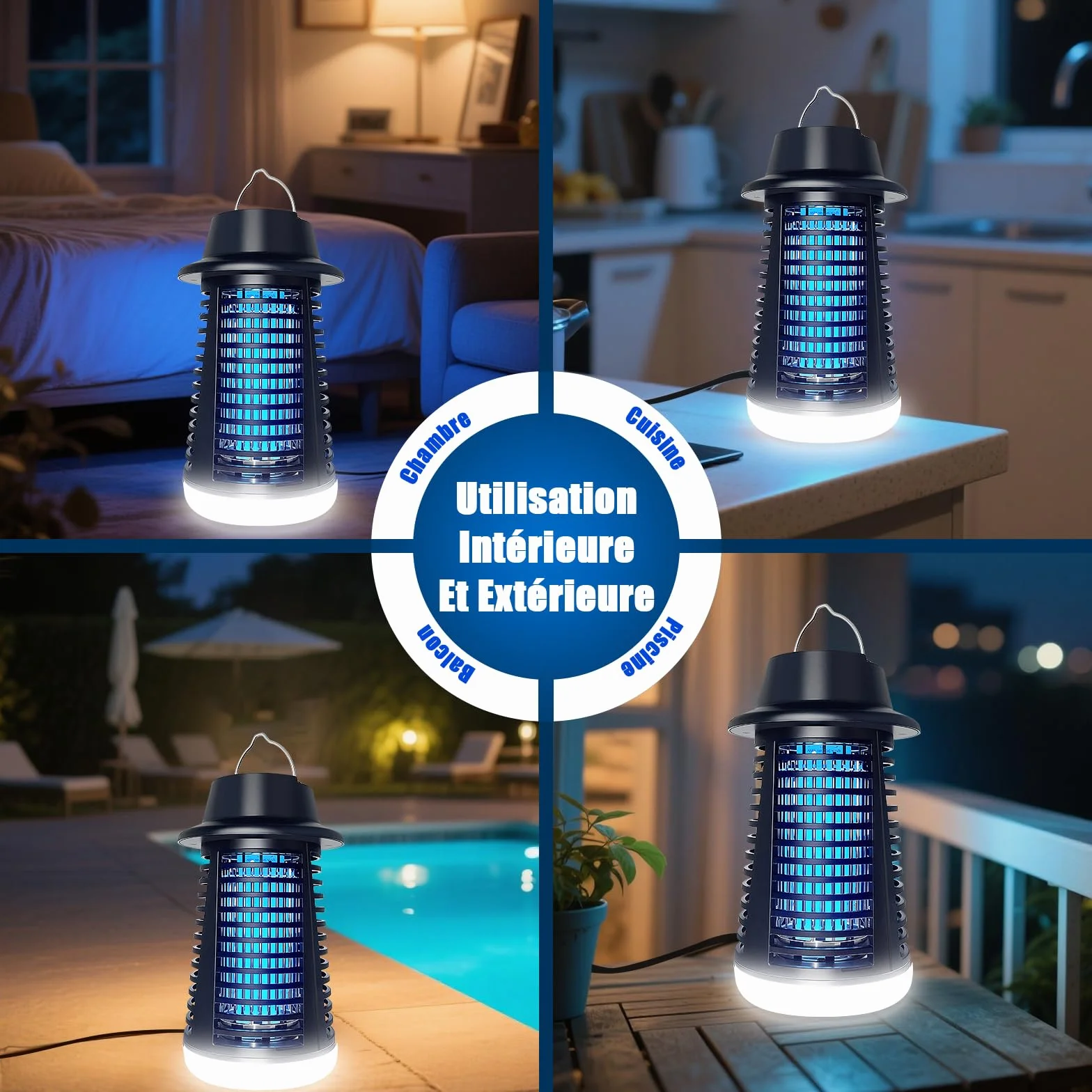 Lampe Anti Moustique LED 4200V 15W UV Tue Mouche Electrique Piège Intérieur Extérieur