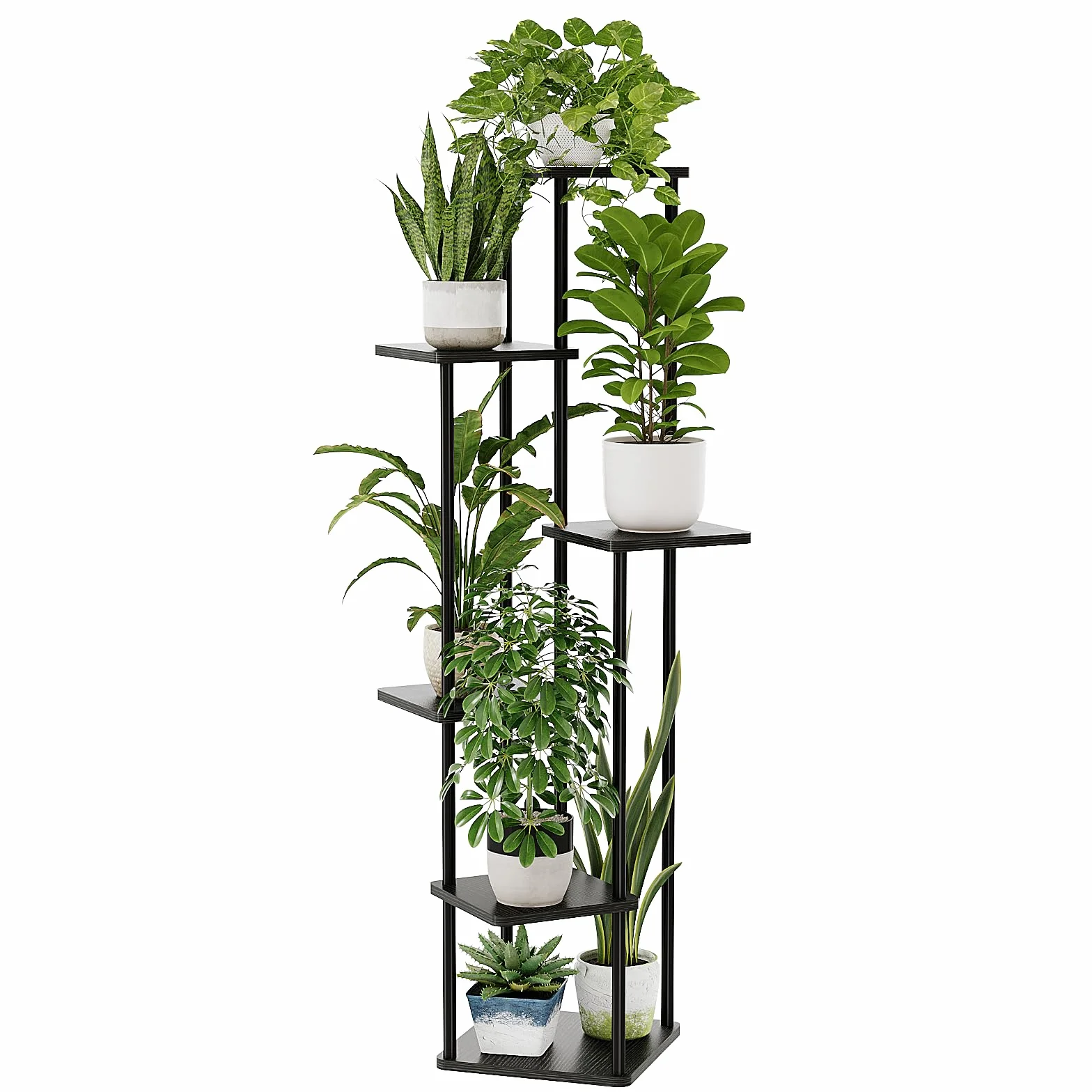Bamworld Support d'angle pour plantes d'intérieur, étagère en métal à 6 niveaux, noir