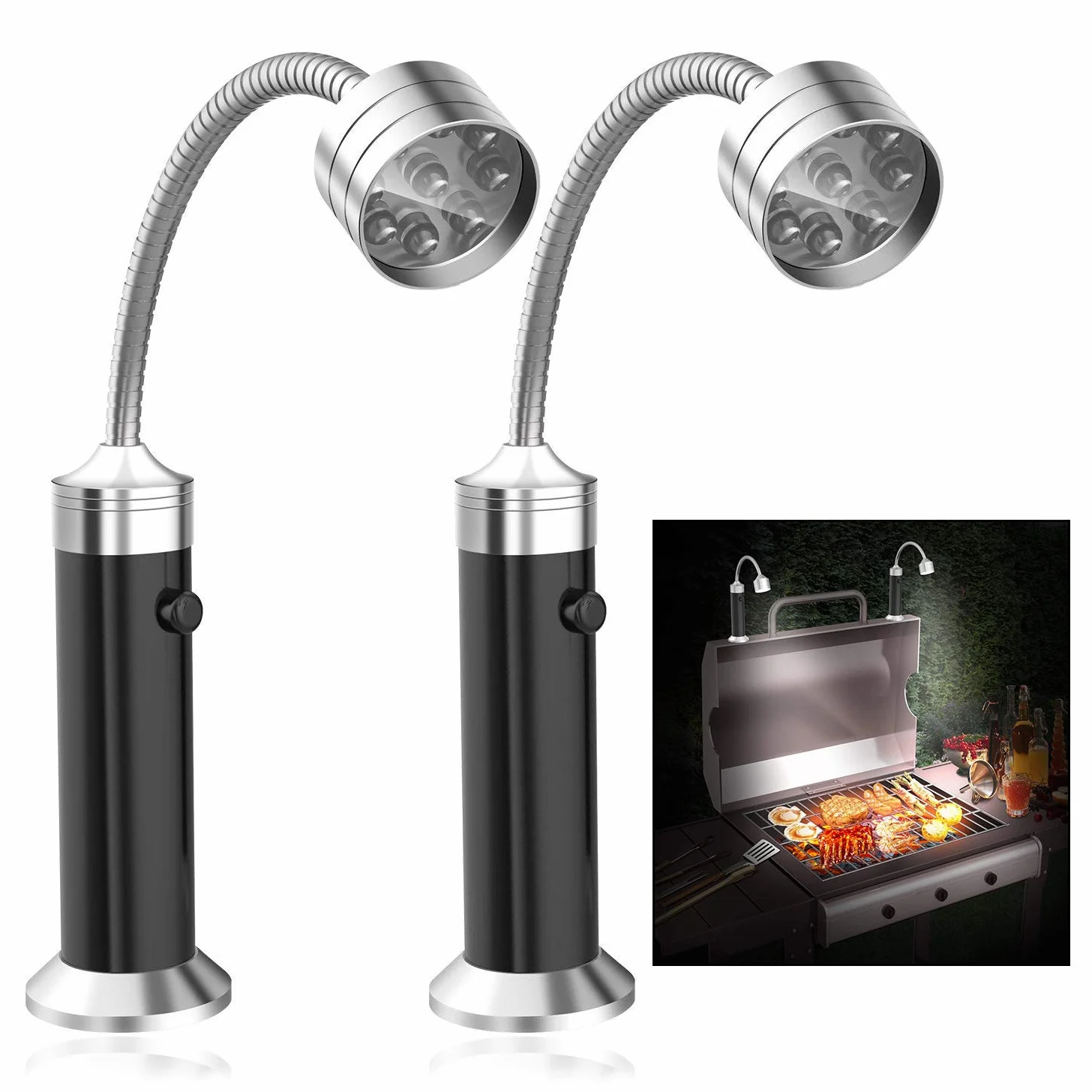 Feux de Gril pour Barbecue Magnétique Réglable 360° Résistante aux Intempéries, 2 Pièces