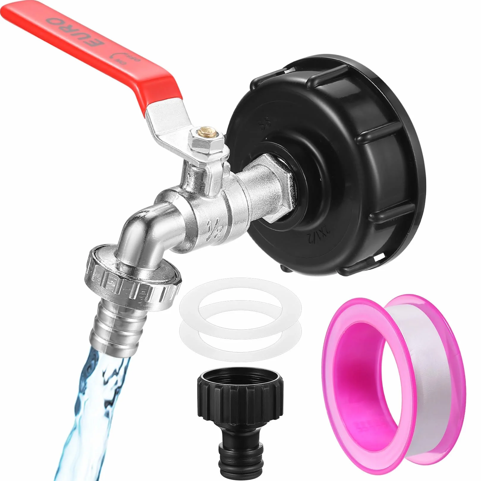 Robinet de Vidange IBC 1000L avec Adaptateur S60x6 1/2 Pouce, Robinet Antidérapant et Étanche