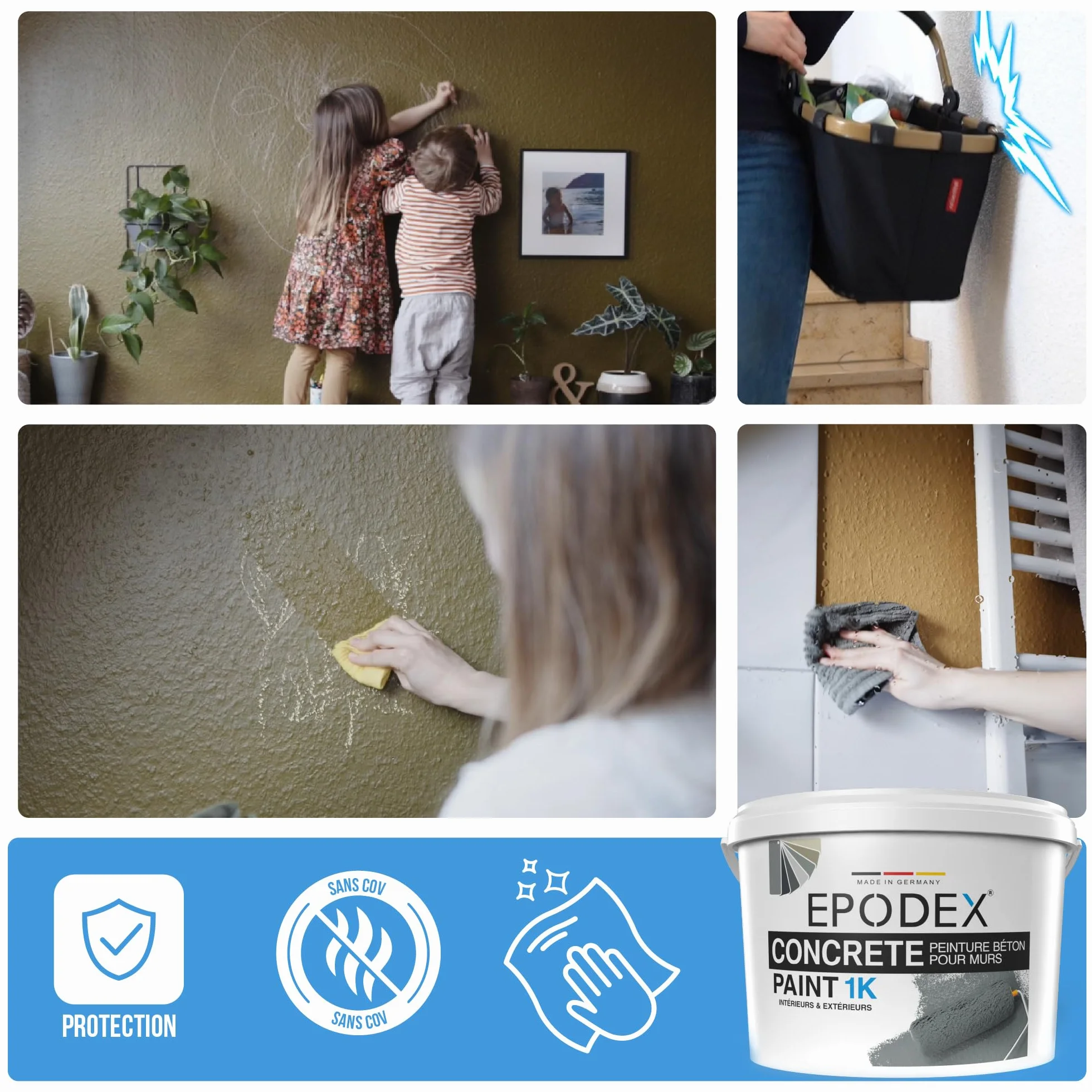 EPODEX 1K Peinture béton, revetement sol & mur, résistante UV, intérieur extérieur, 2kg Blanc Polaire