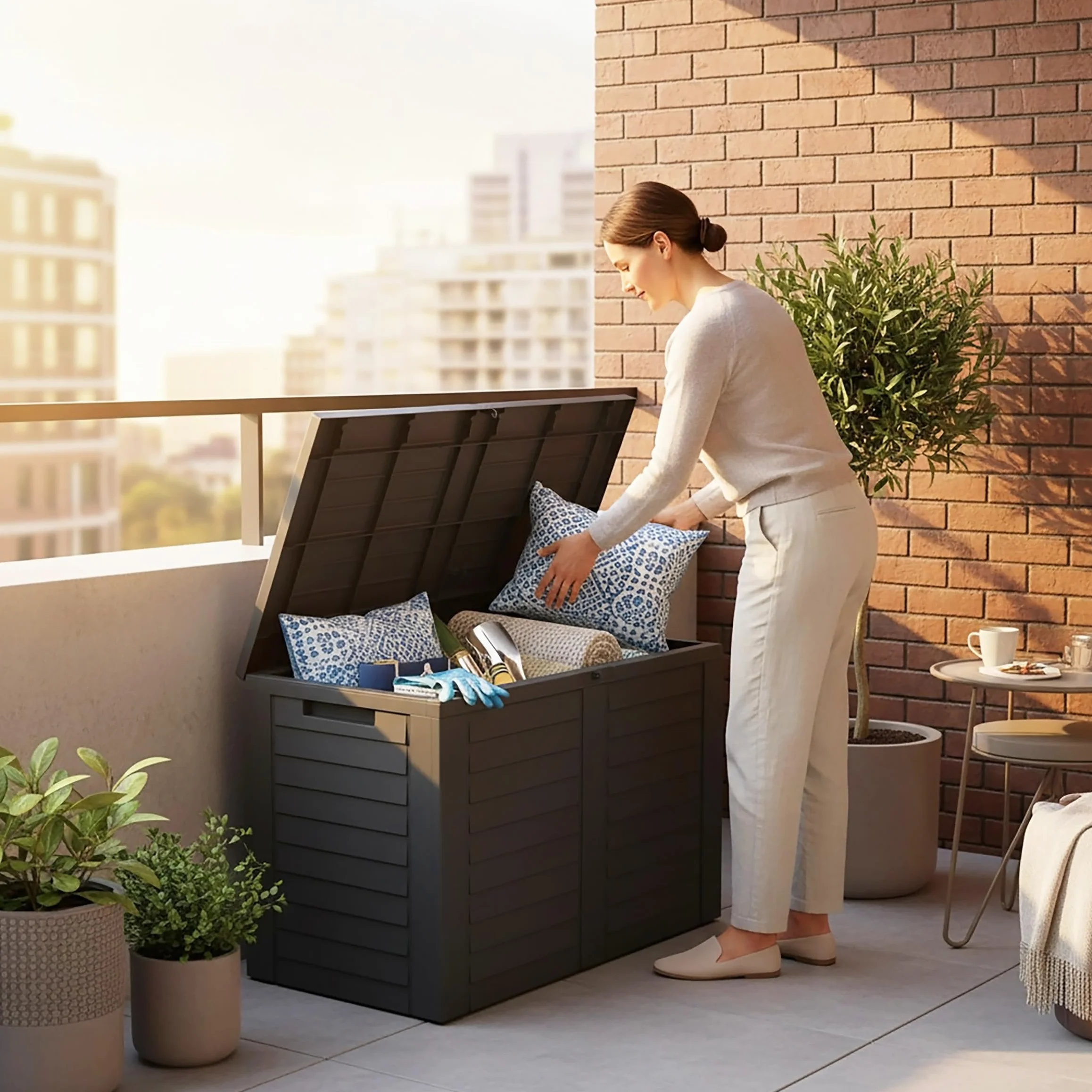 Spetebo Boîte de rangement en plastique anthracite aspect bois 75 x 53 cm 160 l